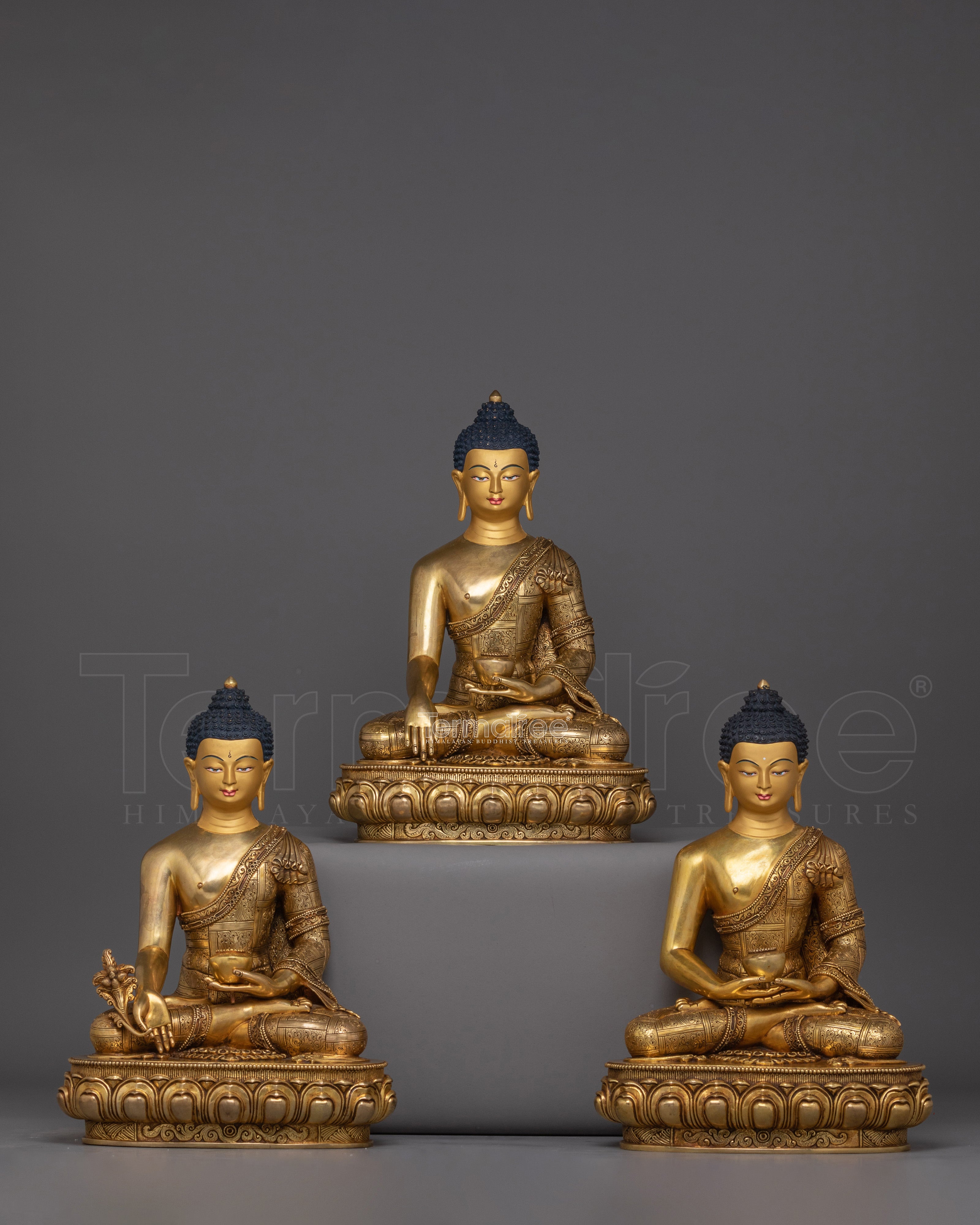 Three Enlightened Buddha Statue Set | Sculpture for Home Altar and Spiritual Journey