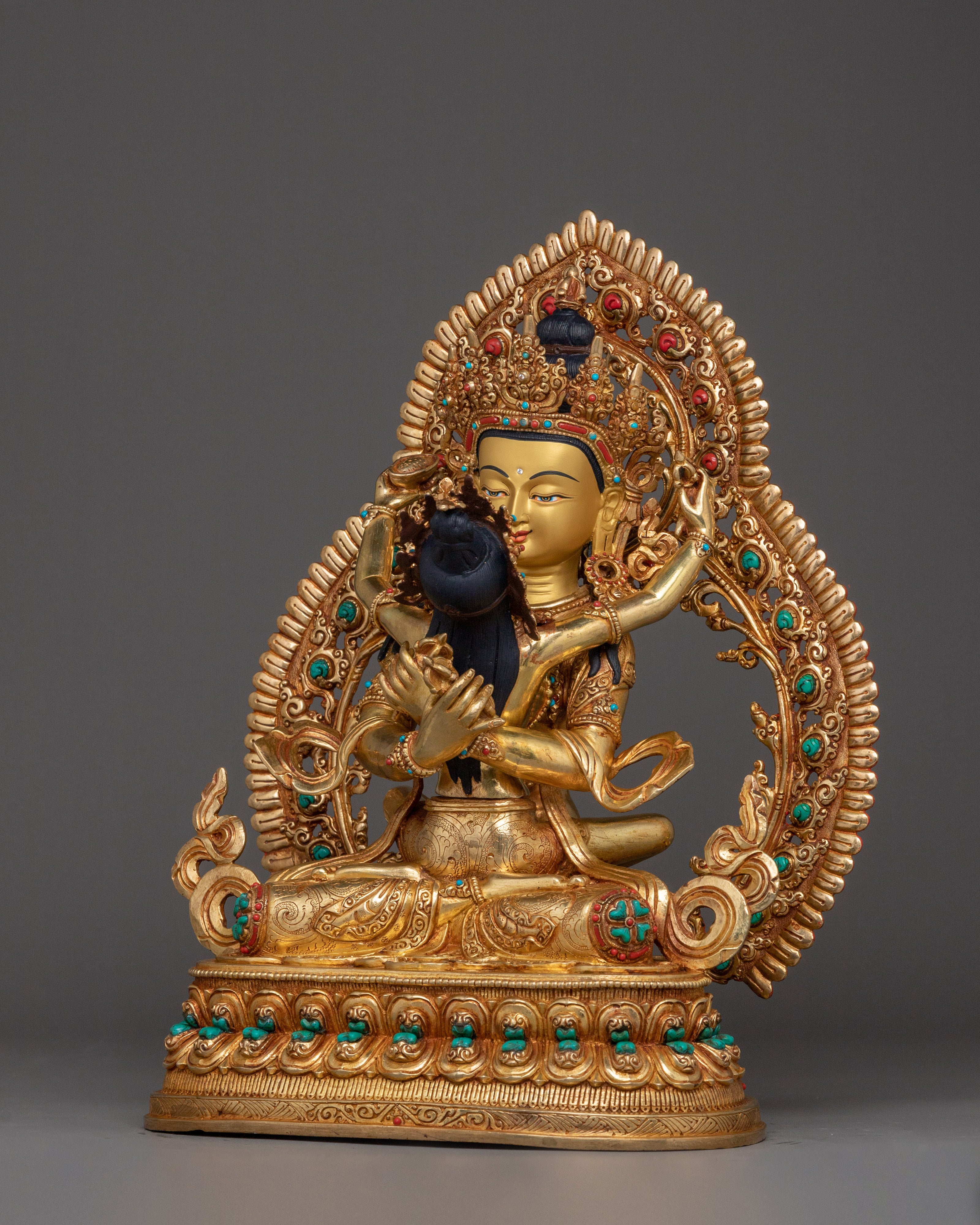 Traditional Artwork of Vajradhara with consort | 24K Gold Gilded Sculpture