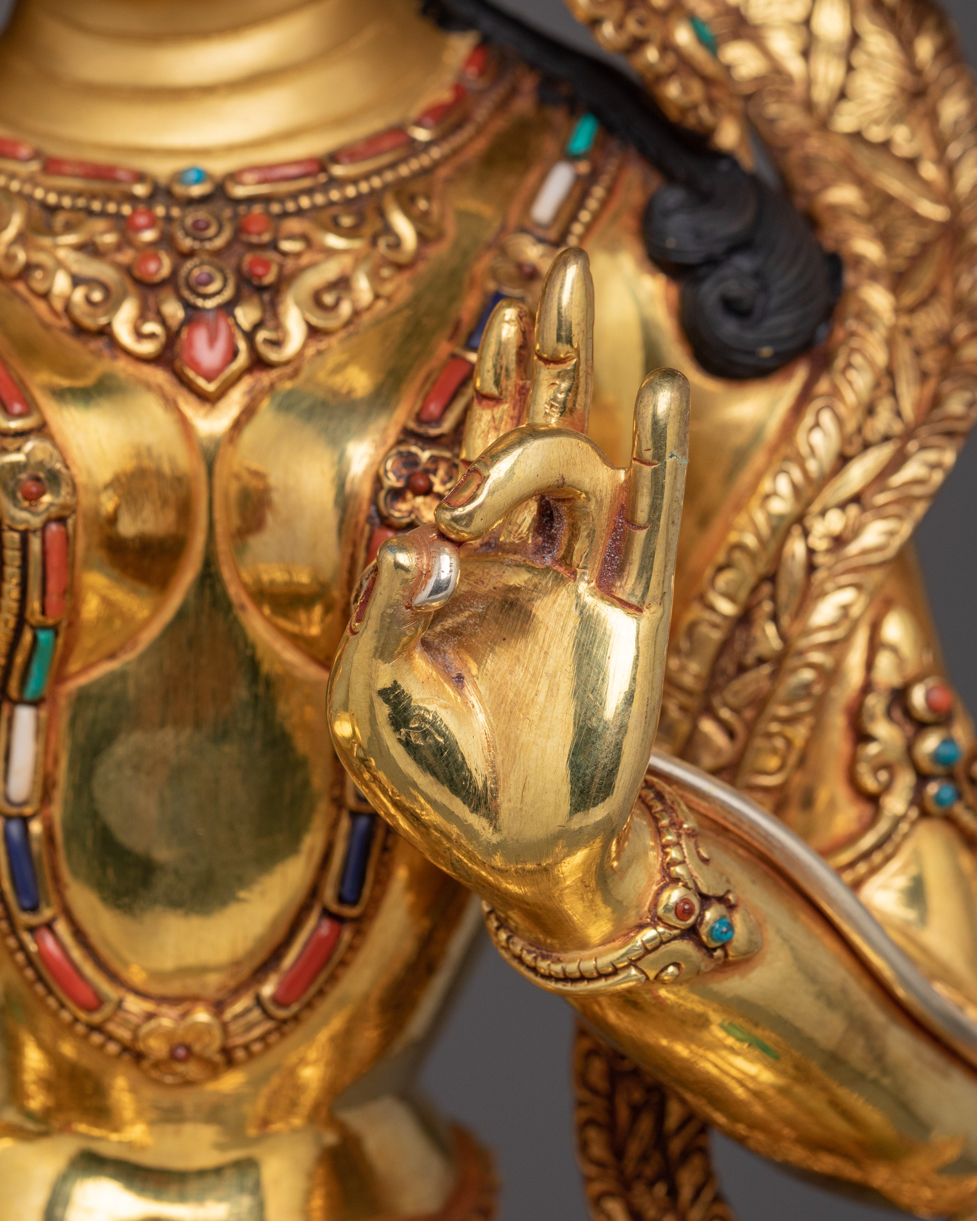 Compassionate Green Tara on Throne Statue | Shyama Tara Sculpture