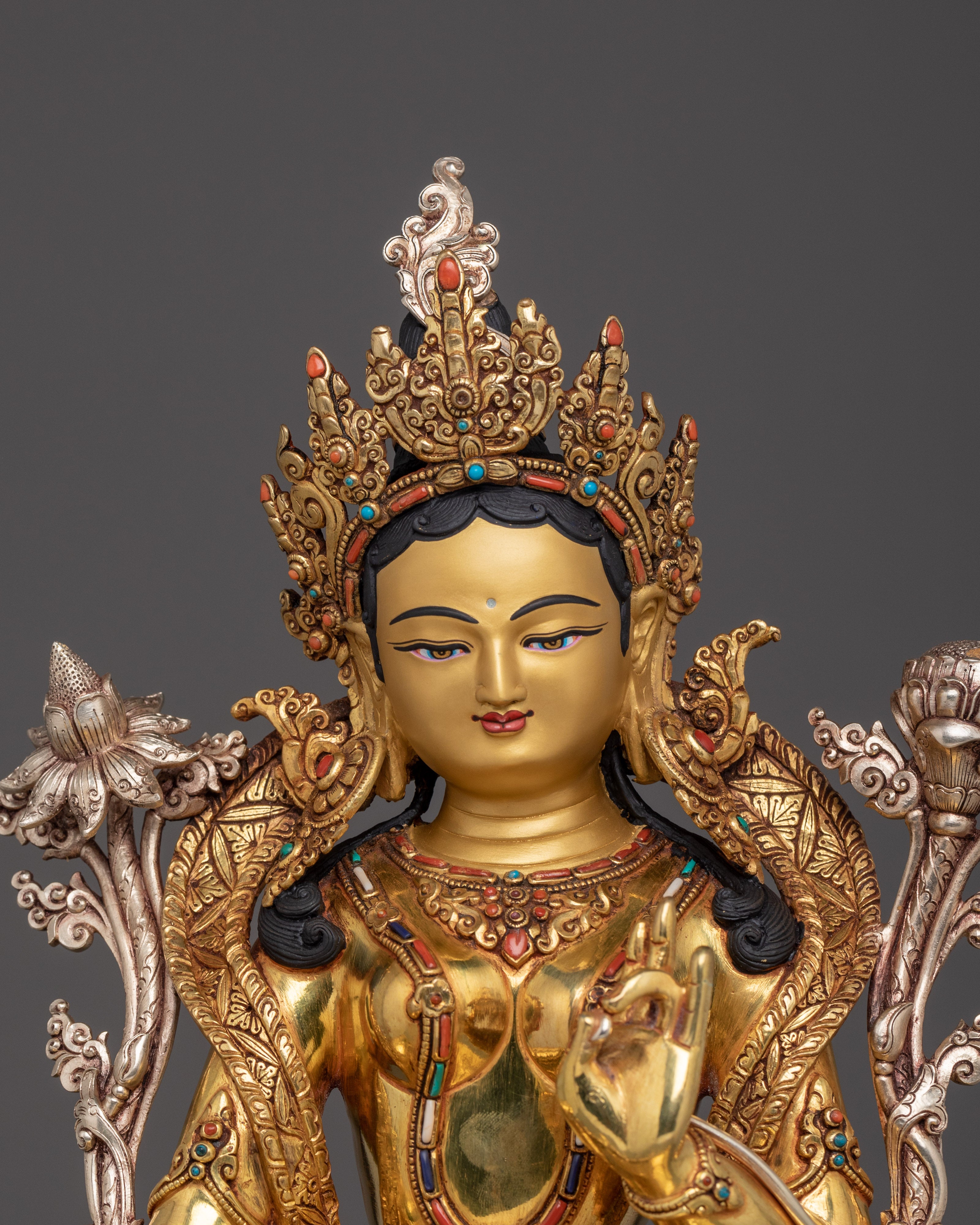 Compassionate Green Tara on Throne Statue | Shyama Tara Sculpture