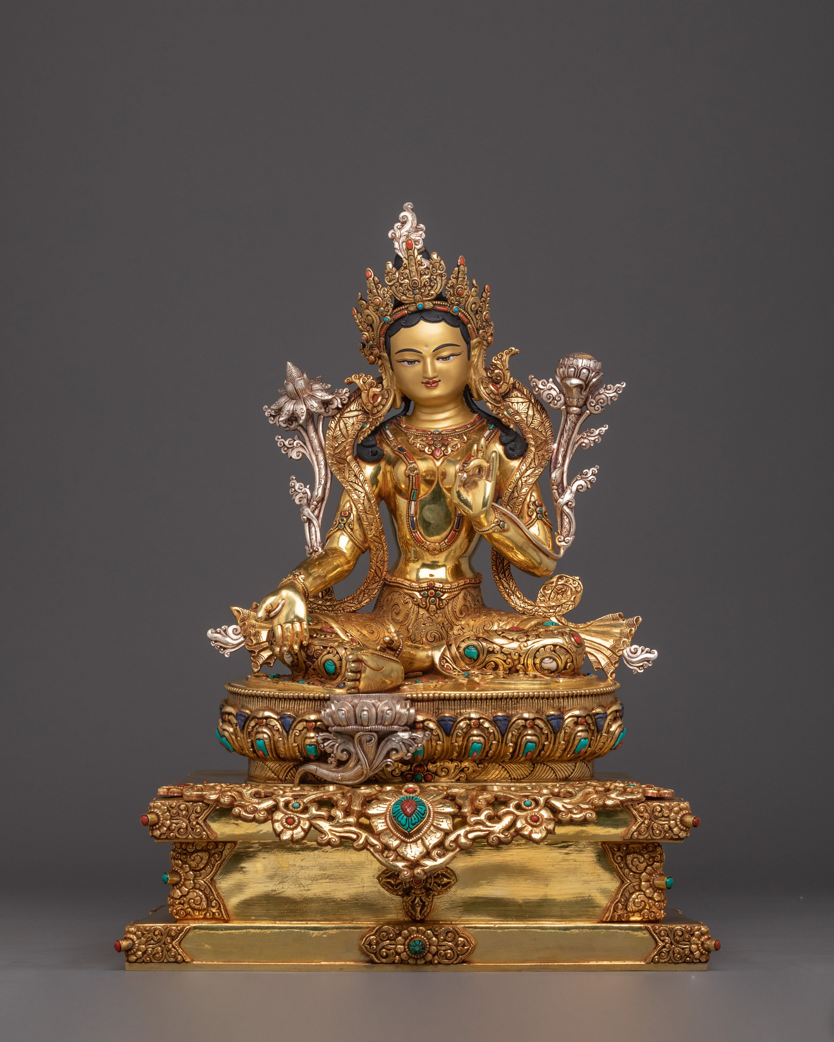 Compassionate Green Tara on Throne Statue | Shyama Tara Sculpture