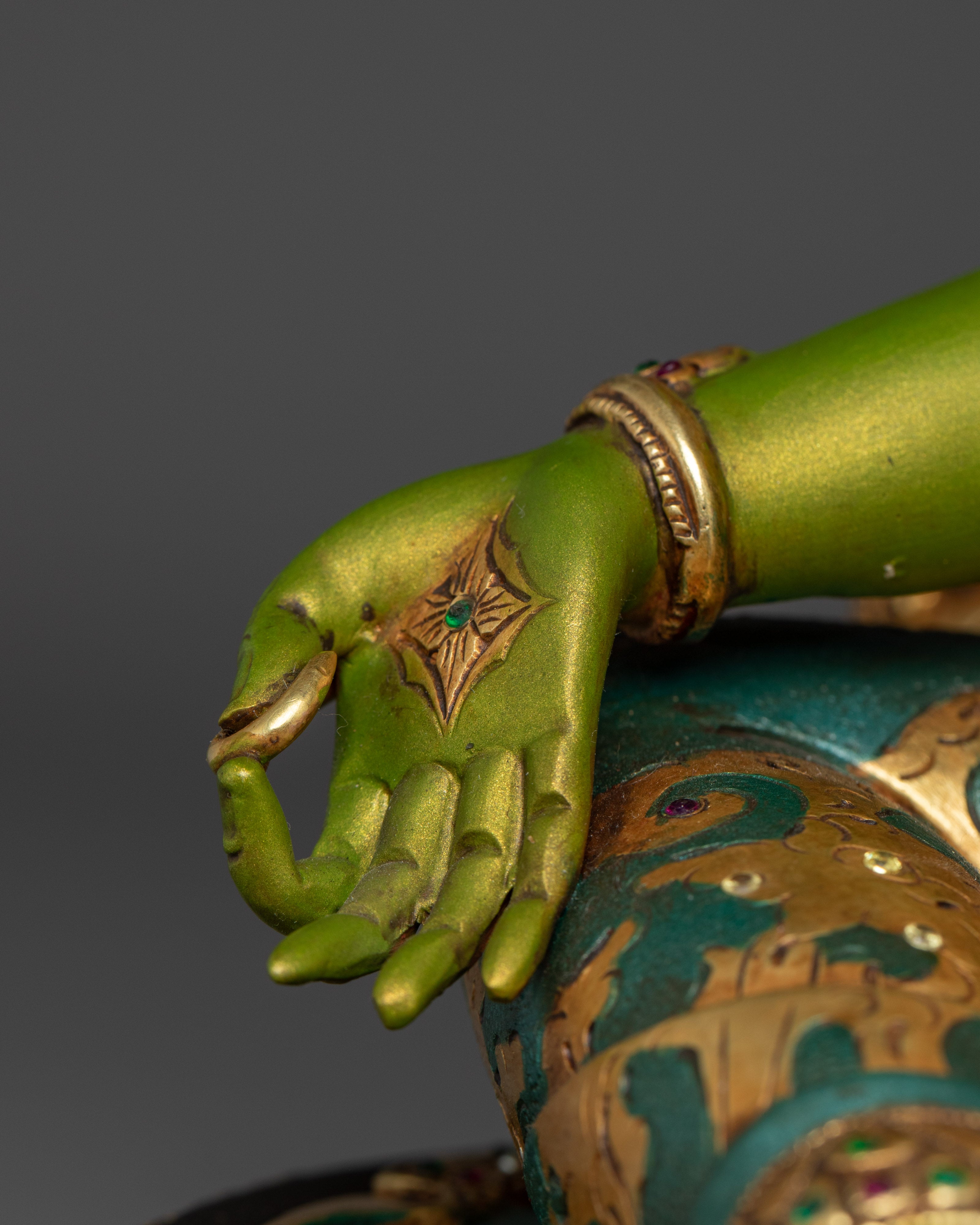 Handcrafted Buddhist Art of Green Tara | Embodiment of Fearless Compassion