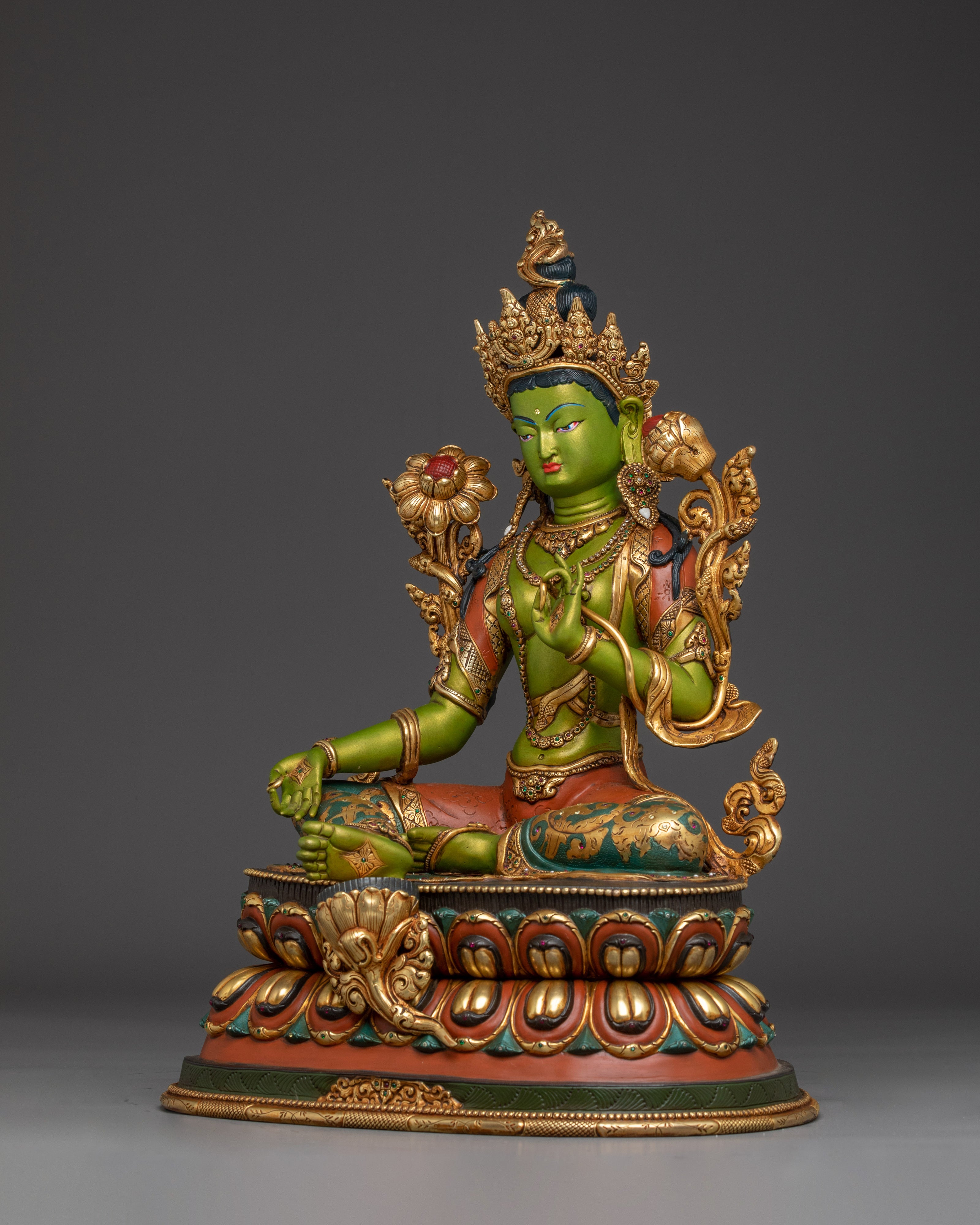 Handcrafted Buddhist Art of Green Tara | Embodiment of Fearless Compassion