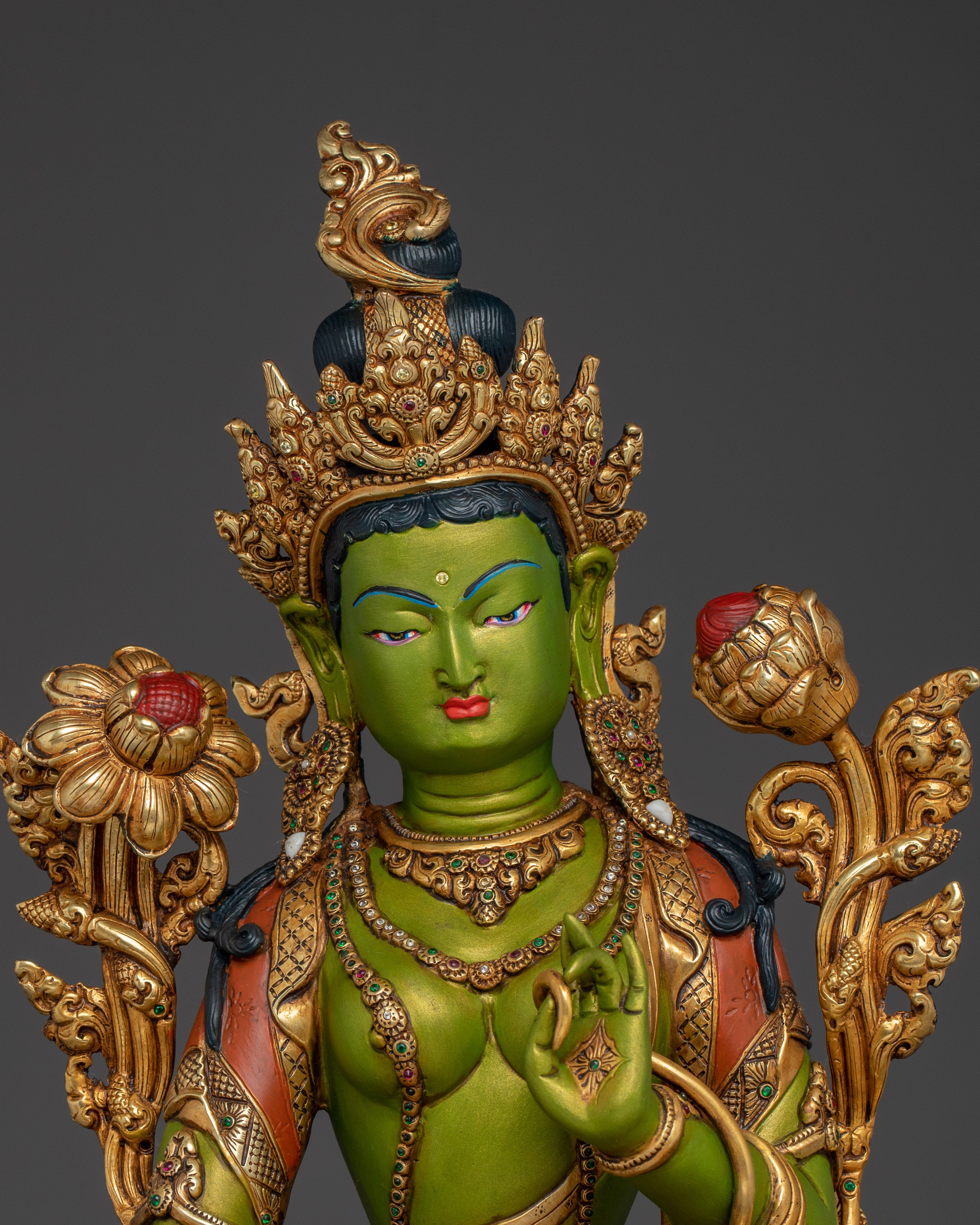 Handcrafted Buddhist Art of Green Tara | Embodiment of Fearless Compassion