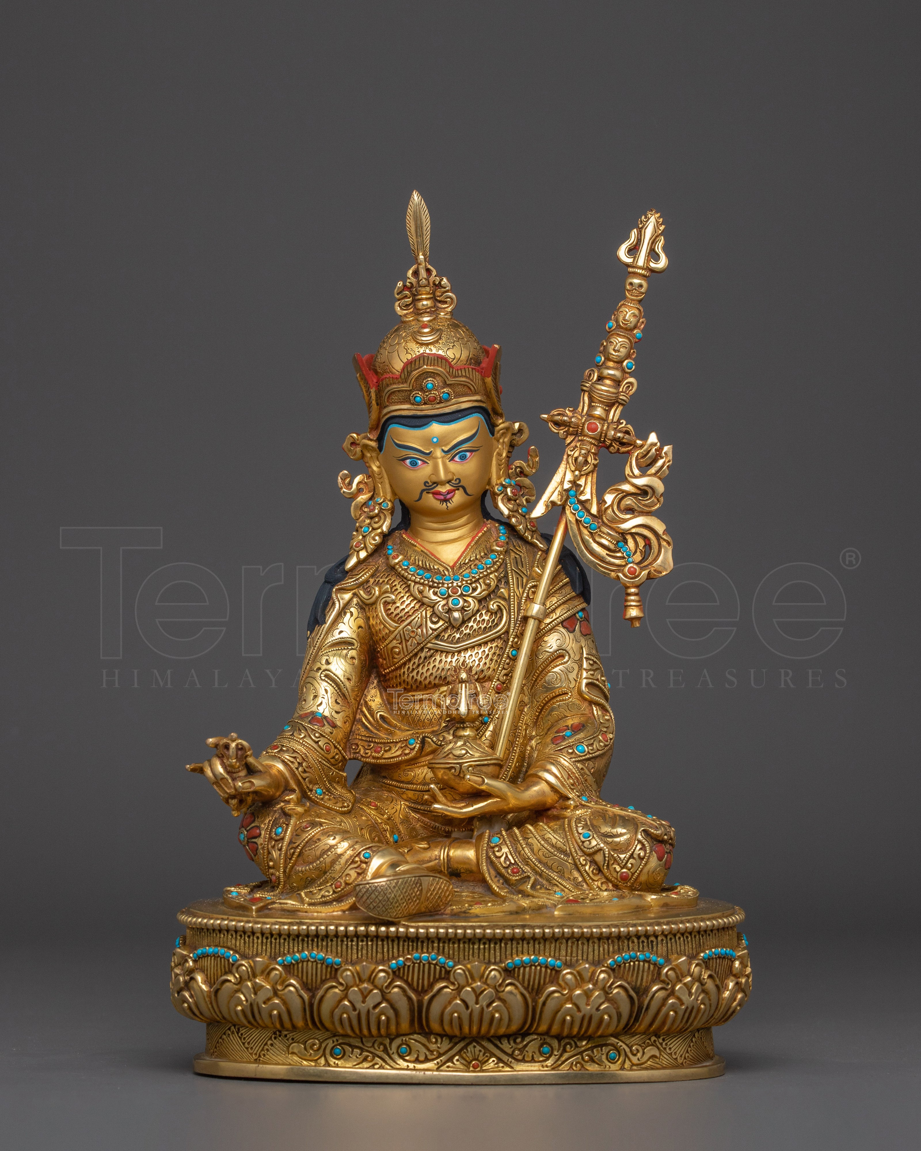 24k Gold Gilded Sculpture of Guru Rinpoche | The Lotus-Born Master