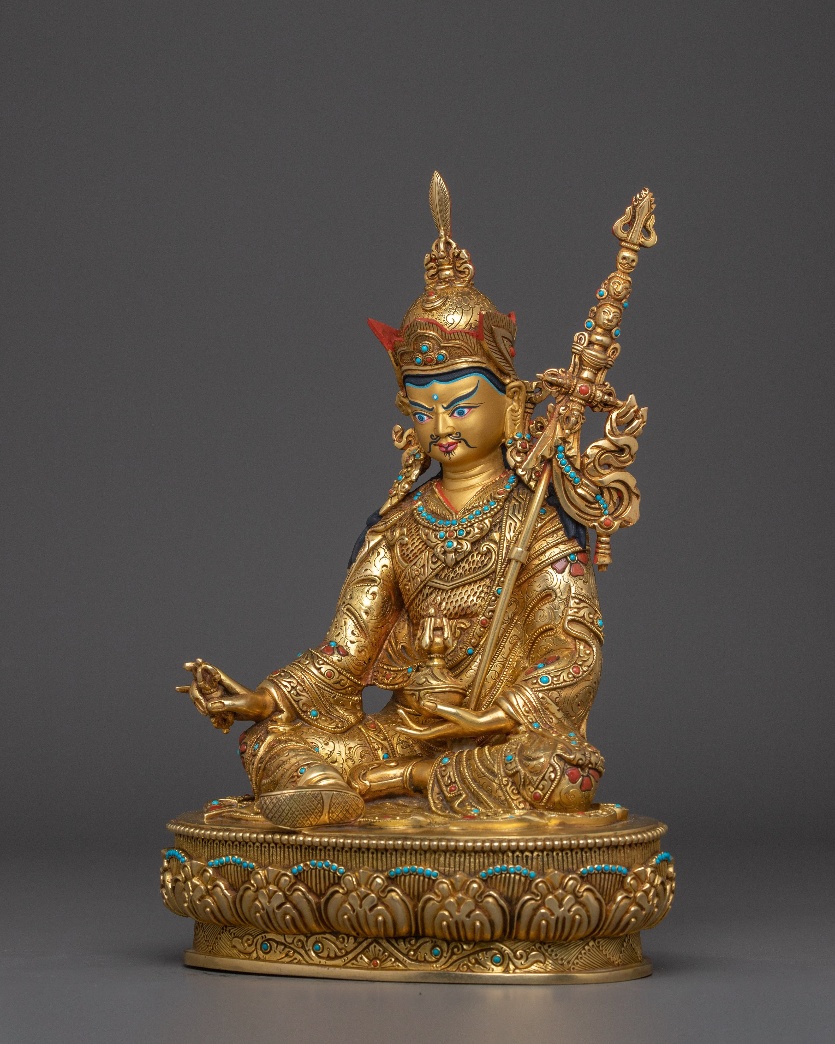 24k Gold Gilded Sculpture of Guru Rinpoche | The Lotus-Born Master