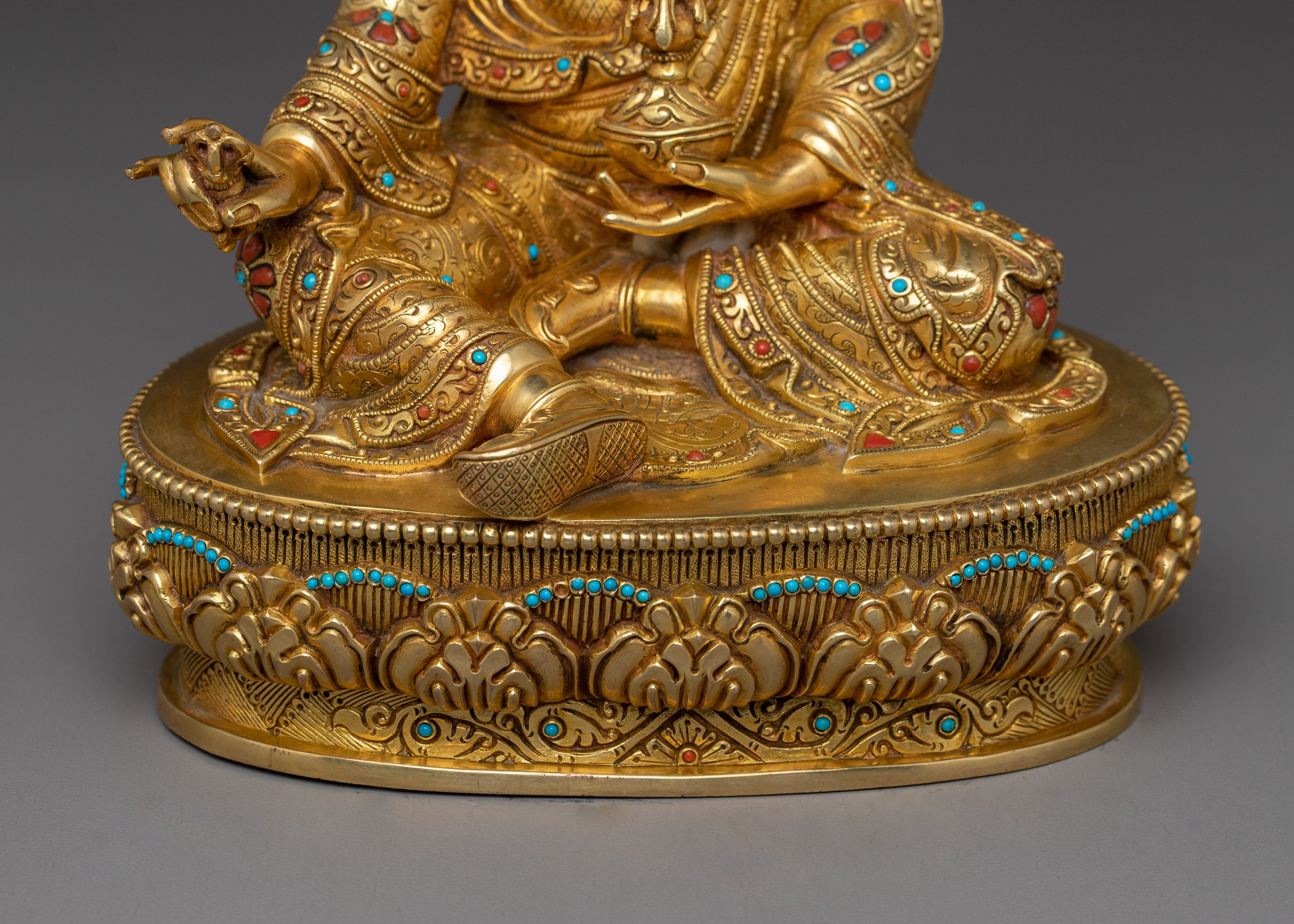 24k Gold Gilded Sculpture of Guru Rinpoche | The Lotus-Born Master