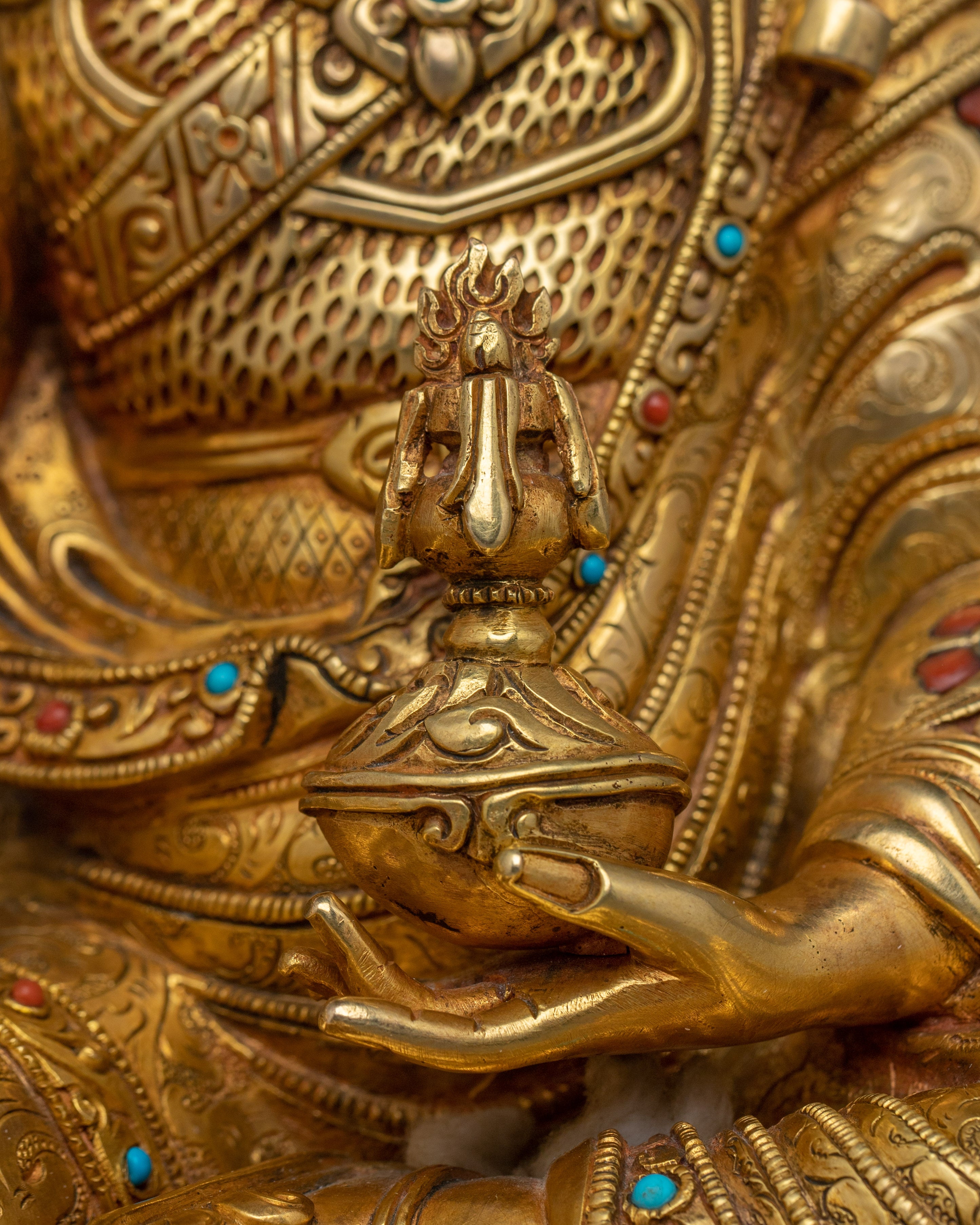 24k Gold Gilded Sculpture of Guru Rinpoche | The Lotus-Born Master