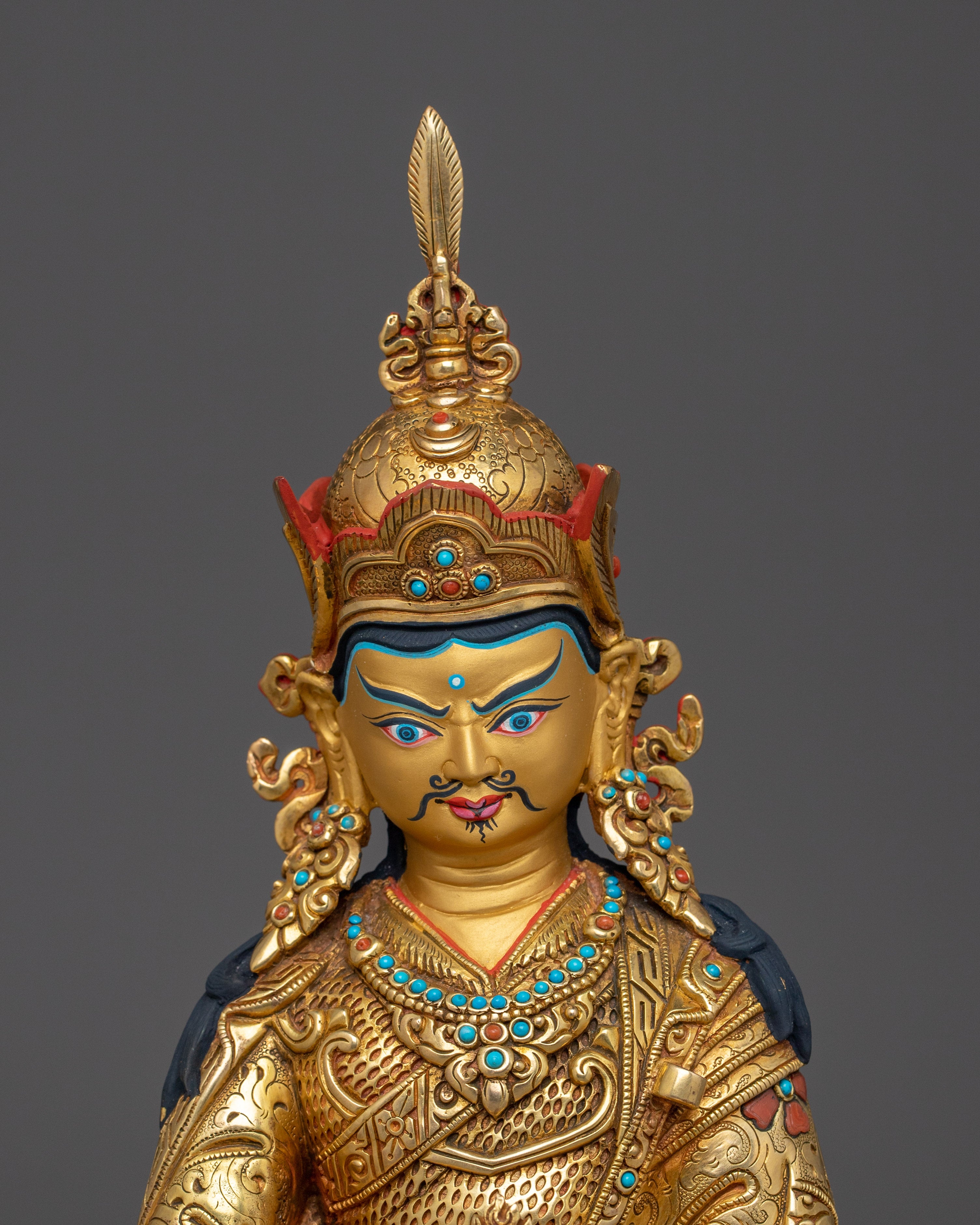 24k Gold Gilded Sculpture of Guru Rinpoche | The Lotus-Born Master