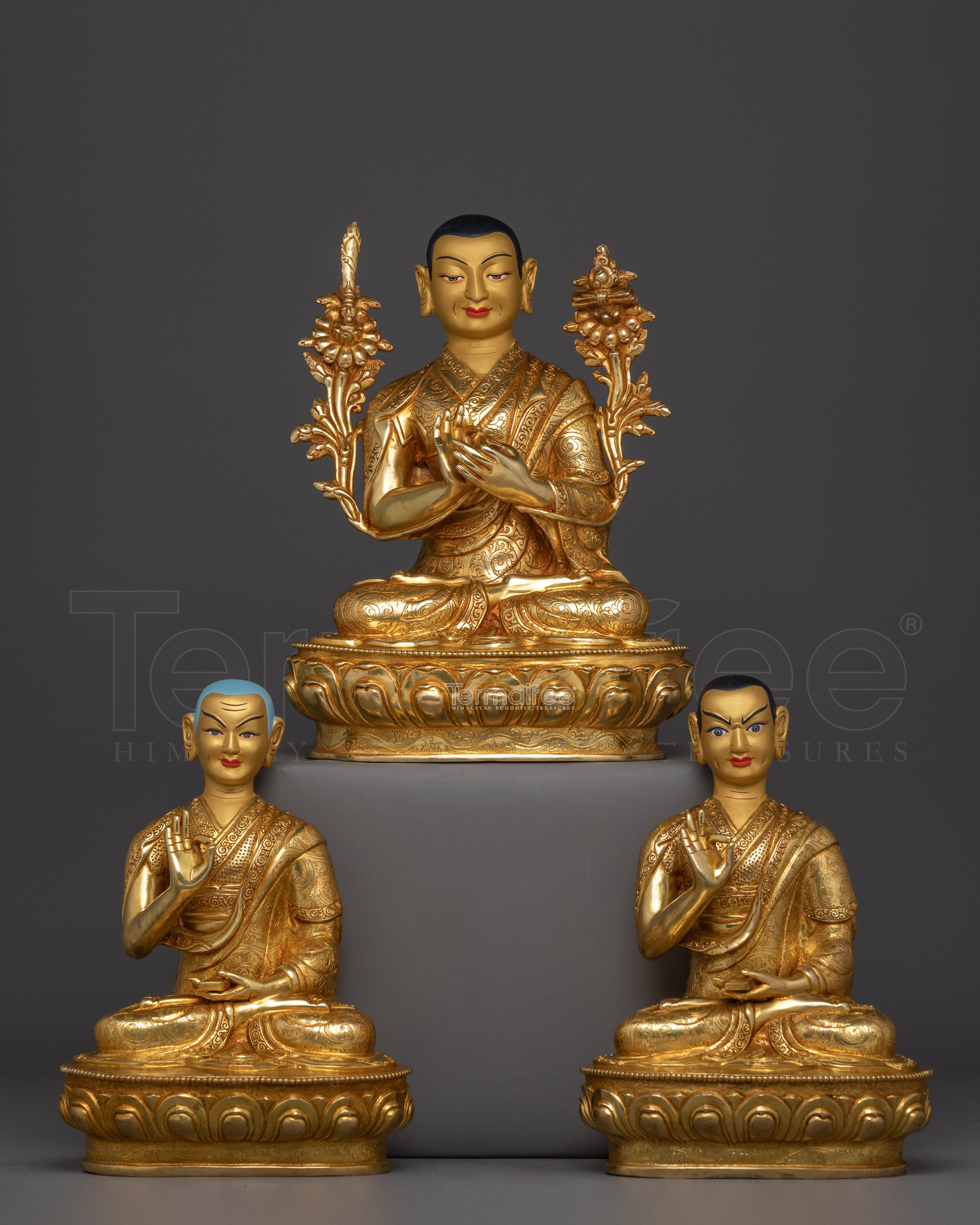 Golden Tshongkhapa Set Statue | Great Scholar and Spiritual Master