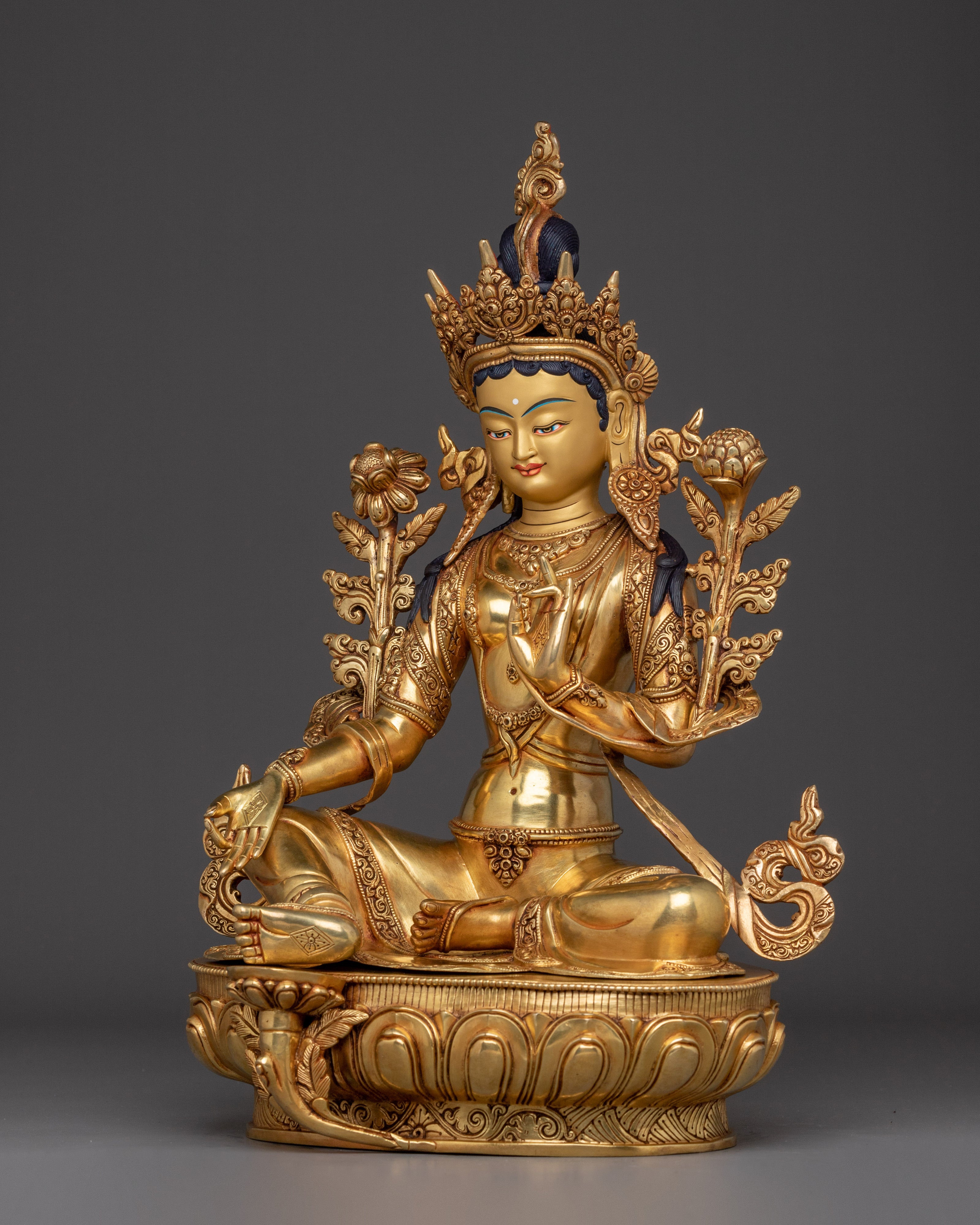 Enlightened Divine Feminine Green Tara | Protector Goddess Statue for Meditation