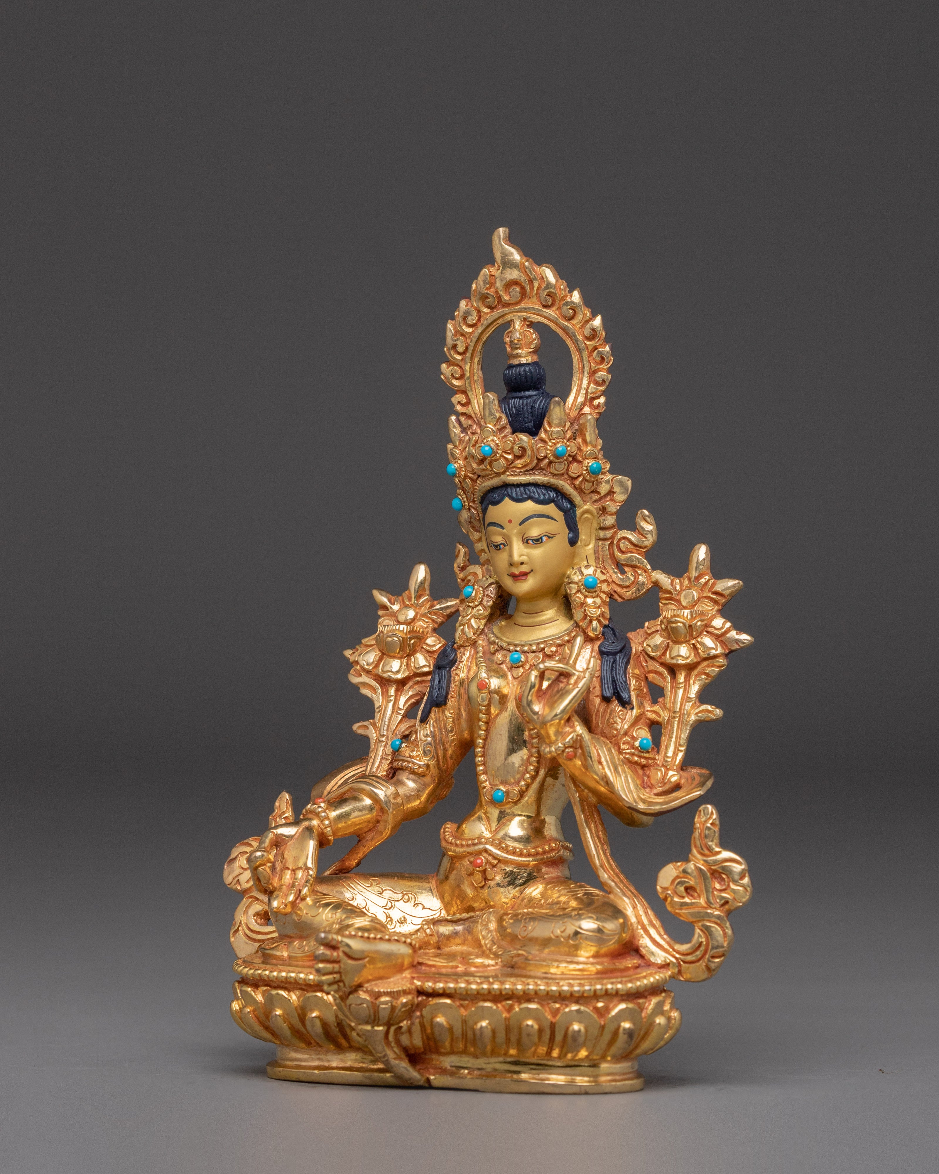 Golden Shyama Tara Statue | Green Tara - Mother of All Buddhas