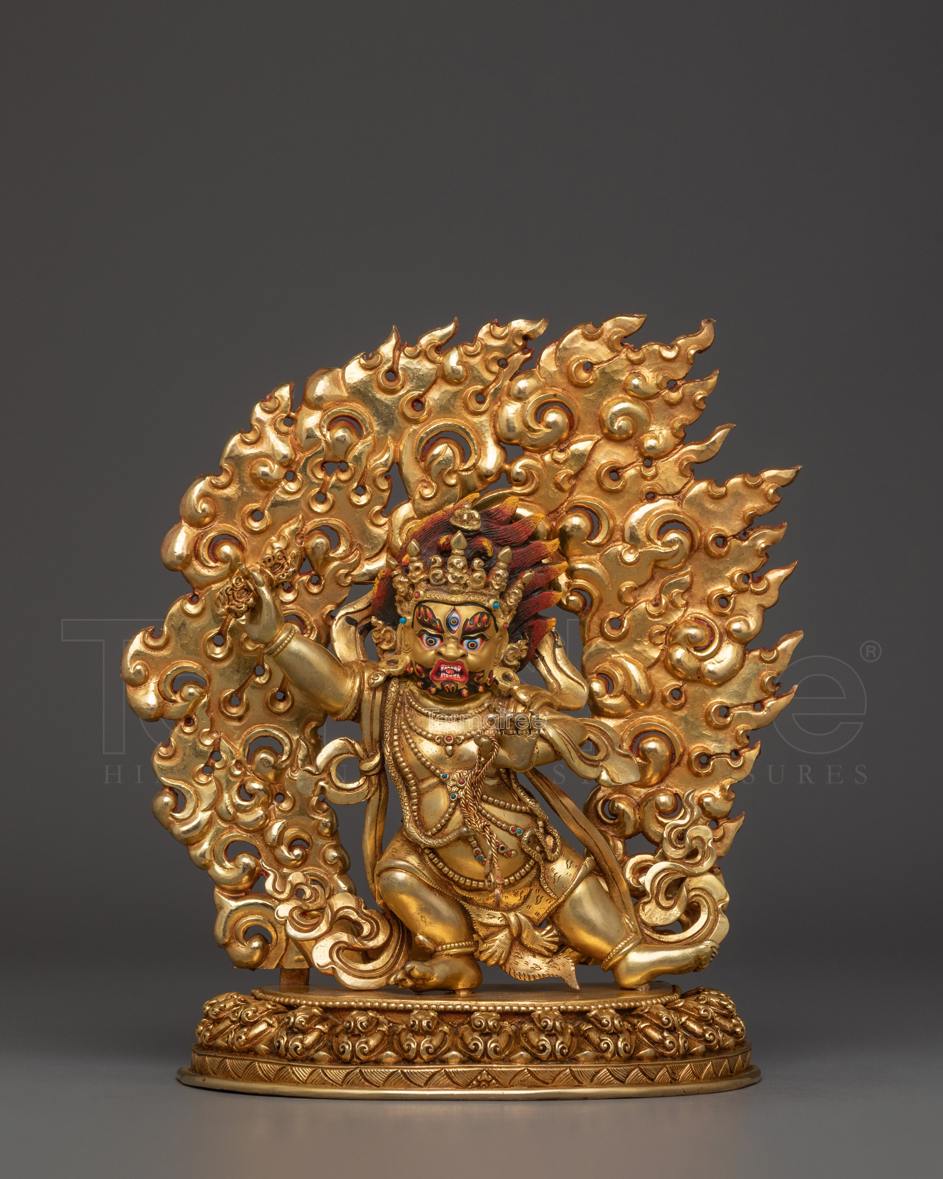 Fierce Vajrapani Protector Statue | 24K Gold Gilded Copper Buddhist Deity from Nepal