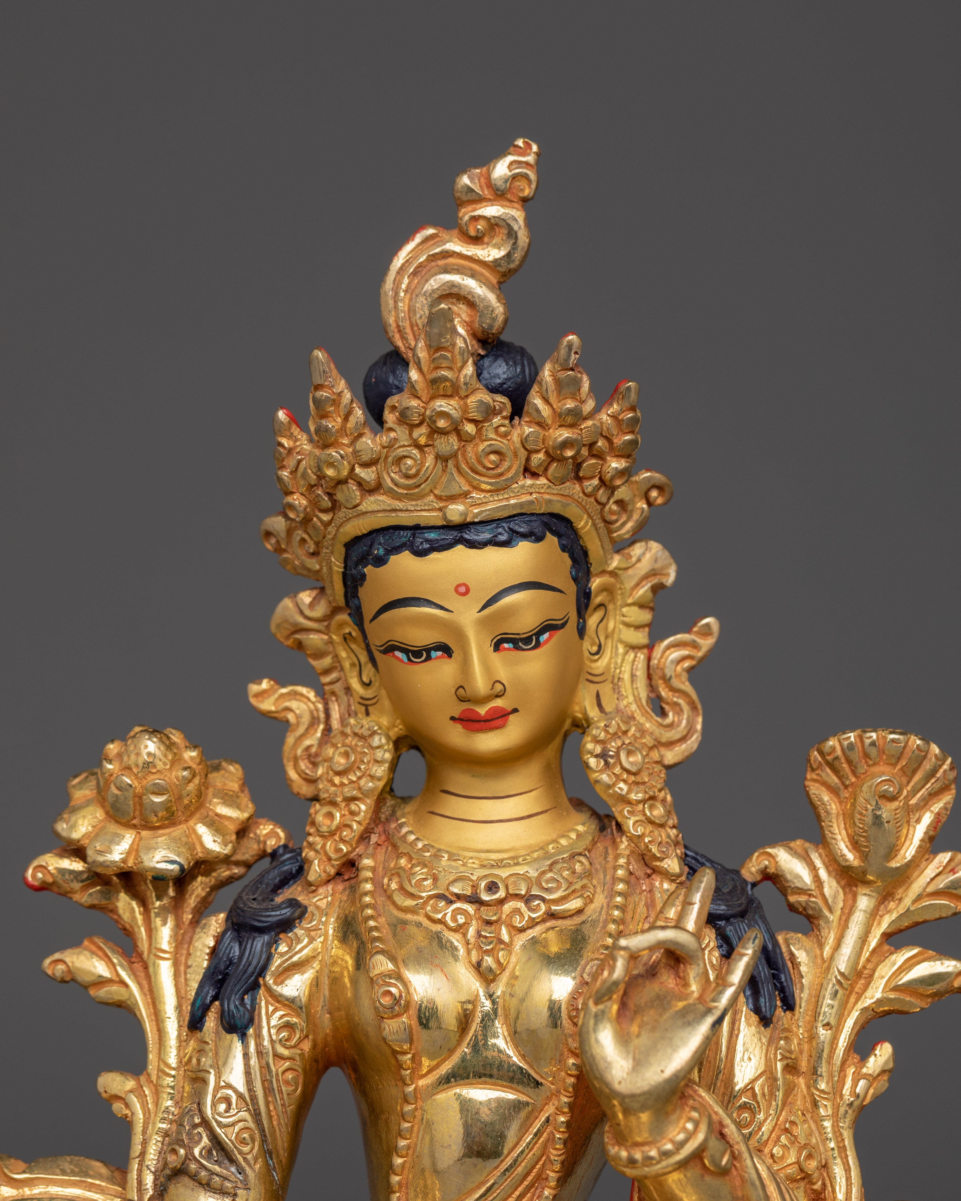 Divine Green Tara Statue | Gold Gilded Goddess for Altar and Meditation
