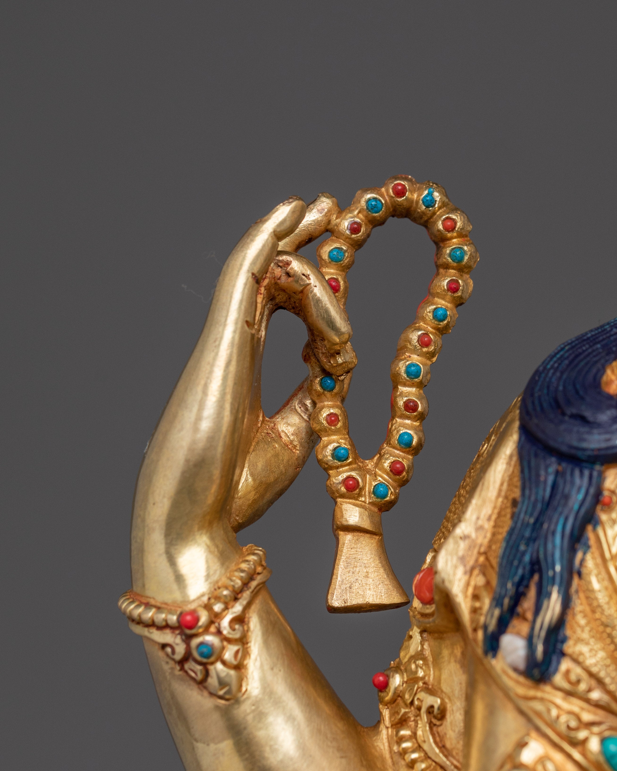 Buddhist Chenrezig Figure | Tibetan Bodhisattva in Gold Gilded Copper Art