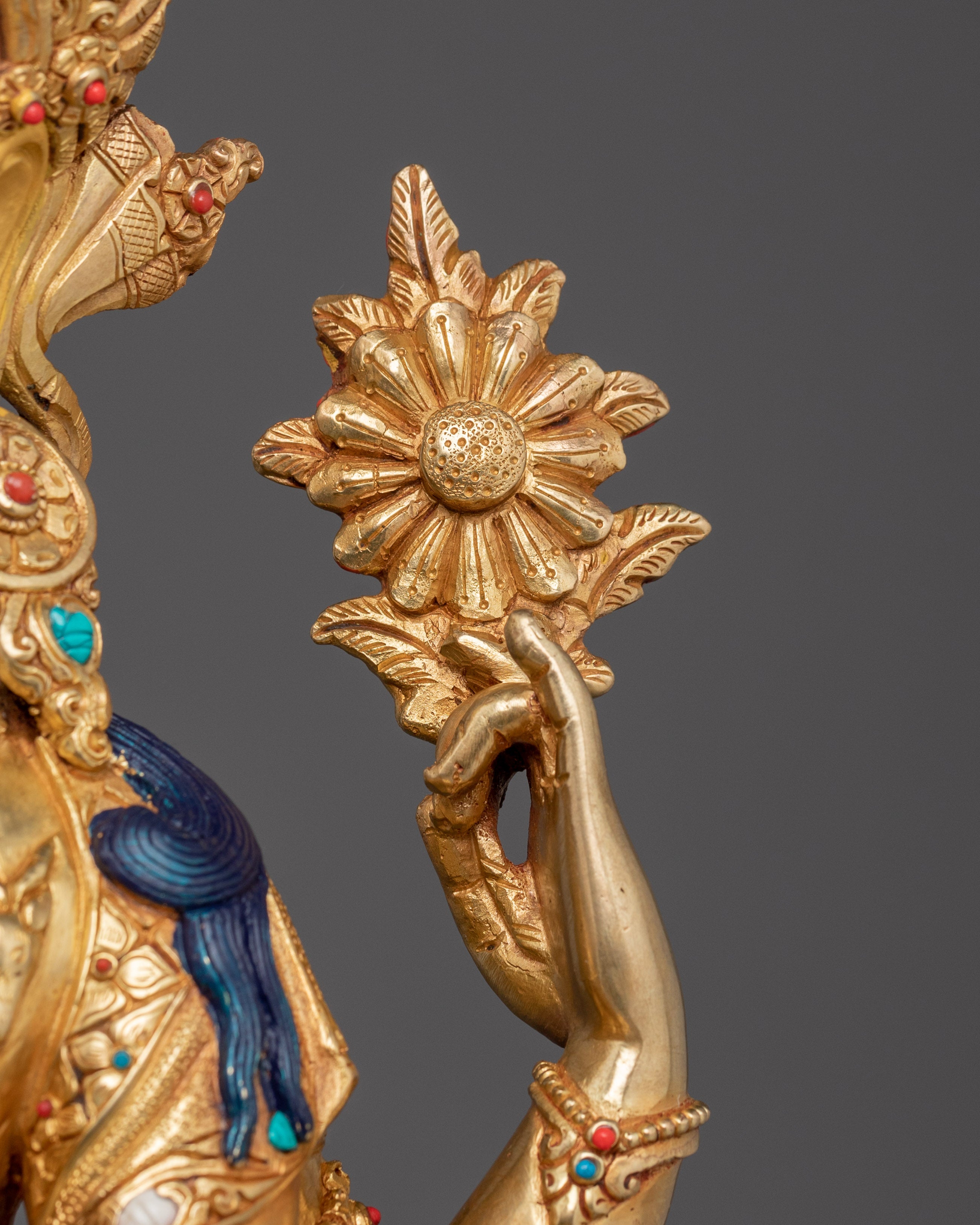 Buddhist Chenrezig Figure | Tibetan Bodhisattva in Gold Gilded Copper Art