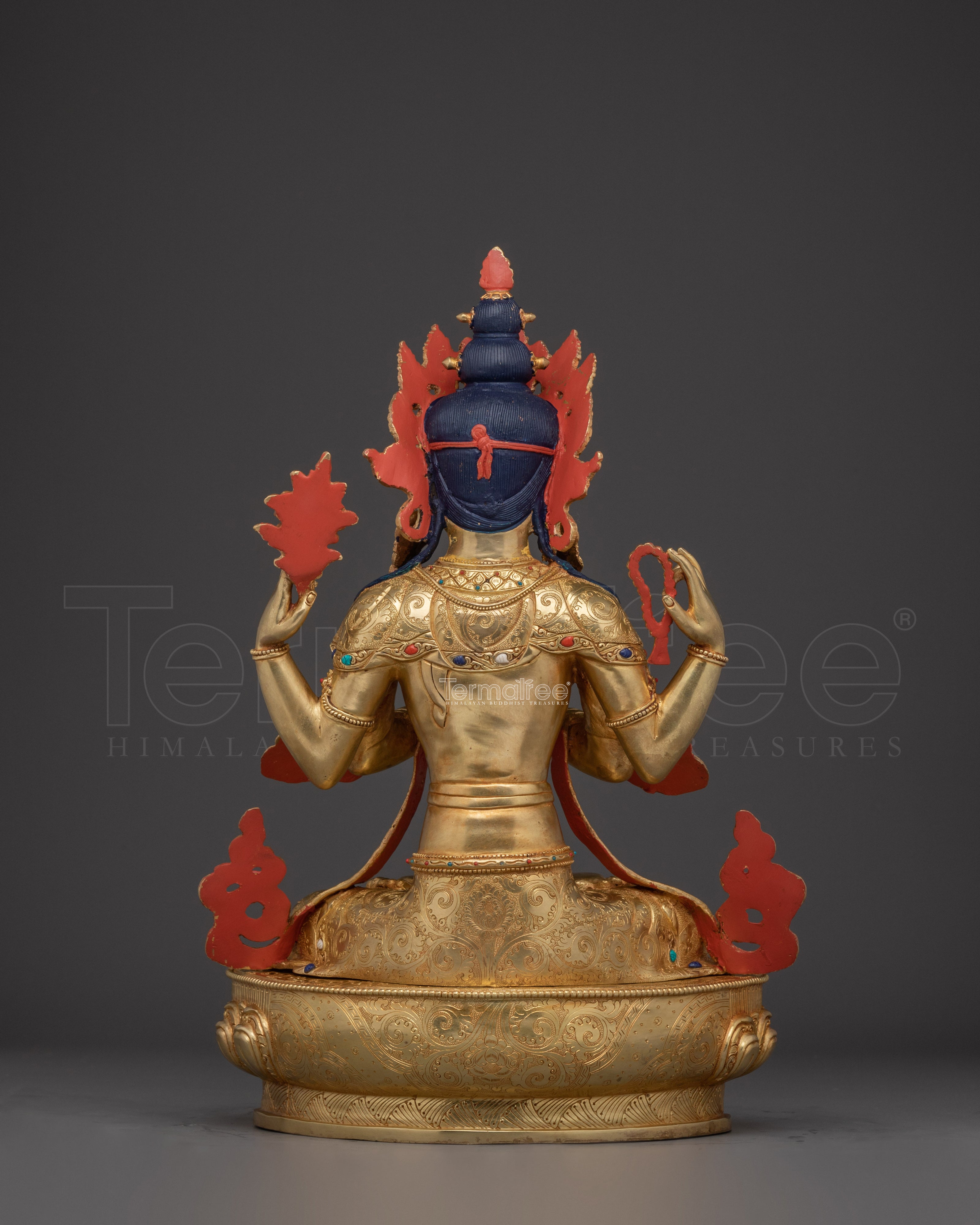 Buddhist Chenrezig Figure | Tibetan Bodhisattva in Gold Gilded Copper Art
