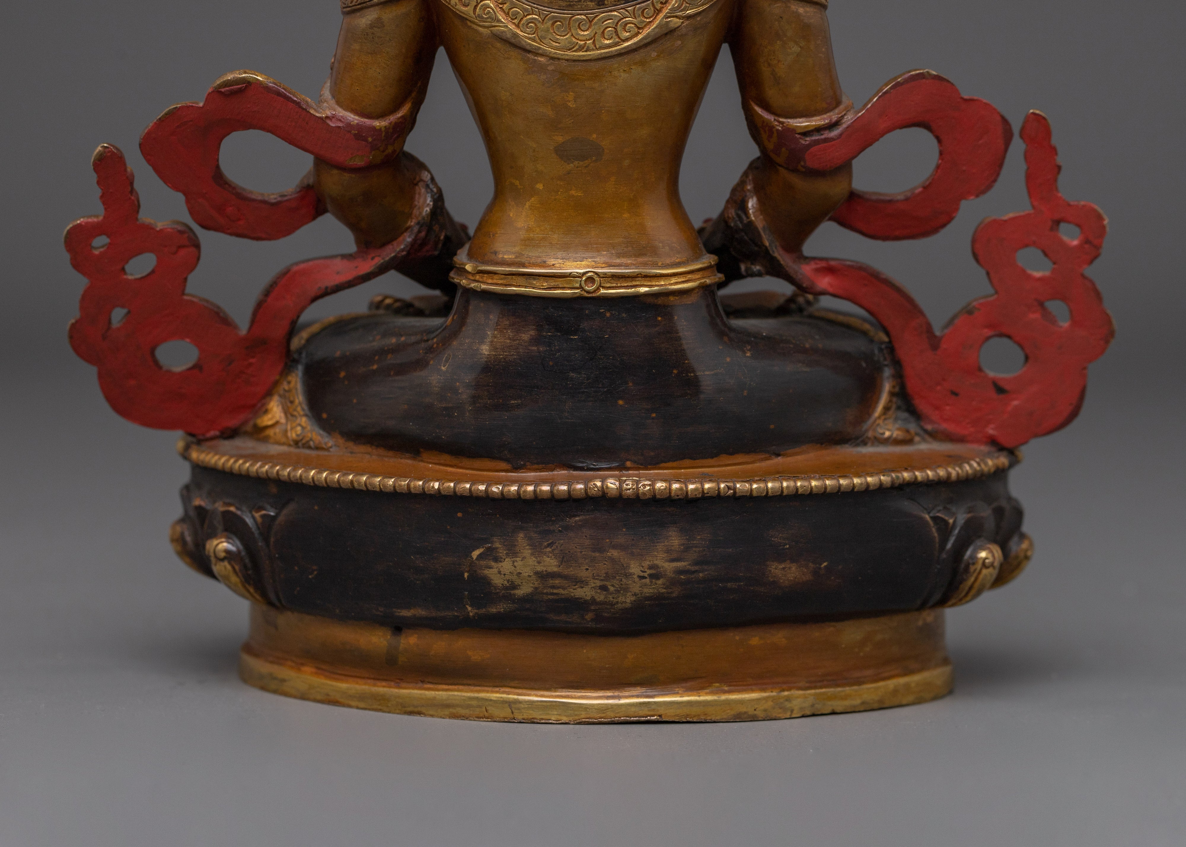 Himalayan Copper Art of Amitayus | 24K Gold Gilded Deity for Longevity and Blessings