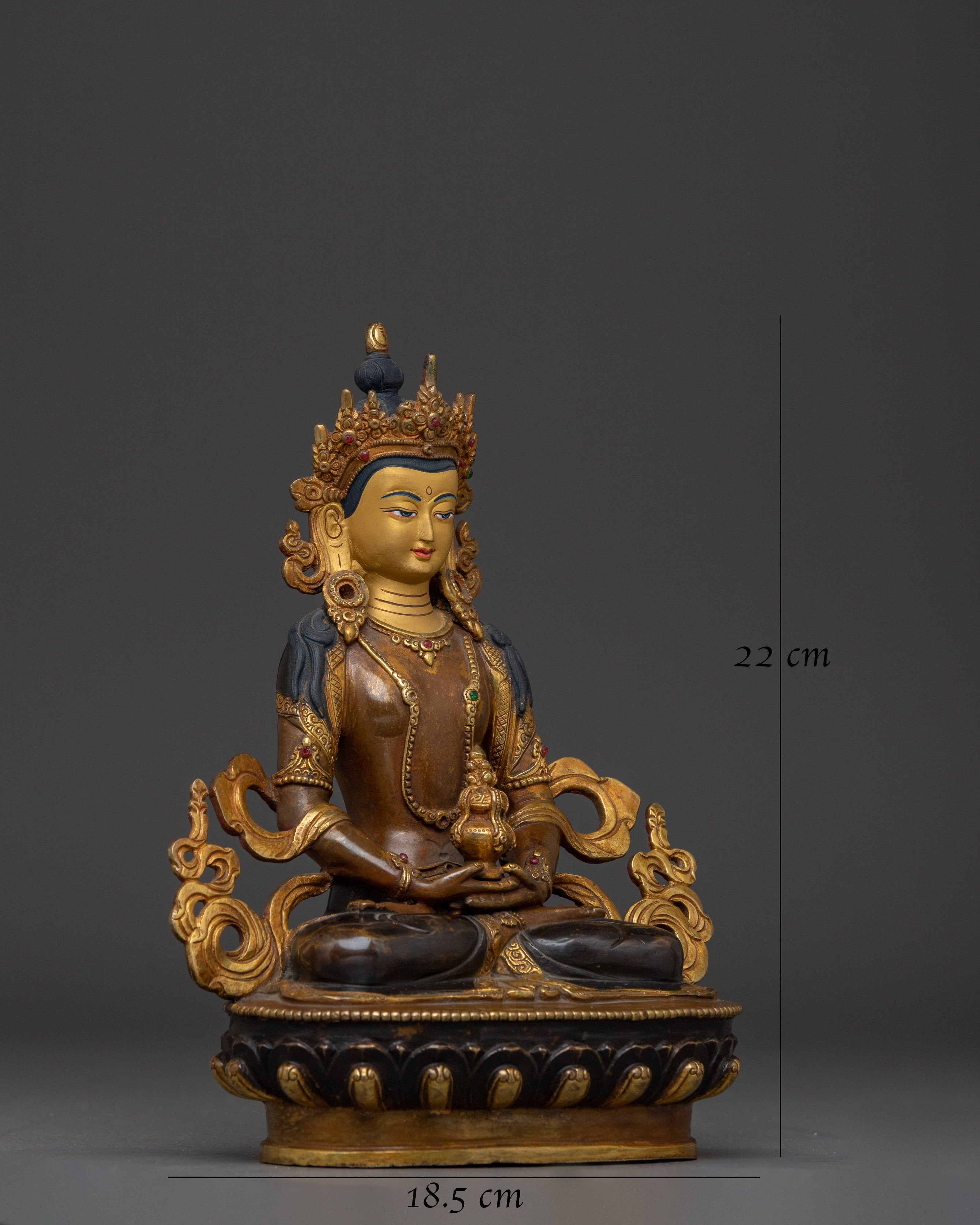 Himalayan Copper Art of Amitayus | 24K Gold Gilded Deity for Longevity and Blessings