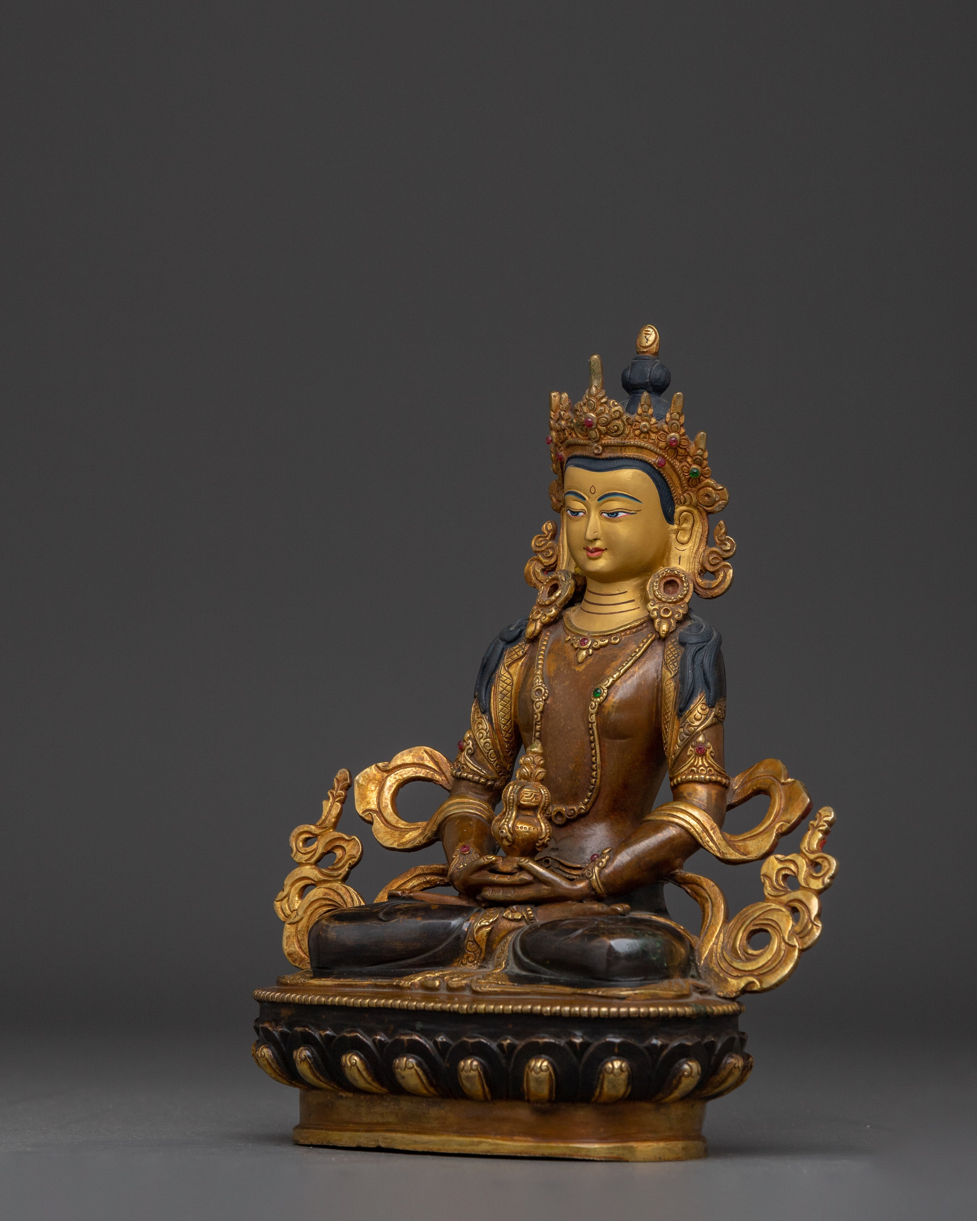 Himalayan Copper Art of Amitayus | 24K Gold Gilded Deity for Longevity and Blessings