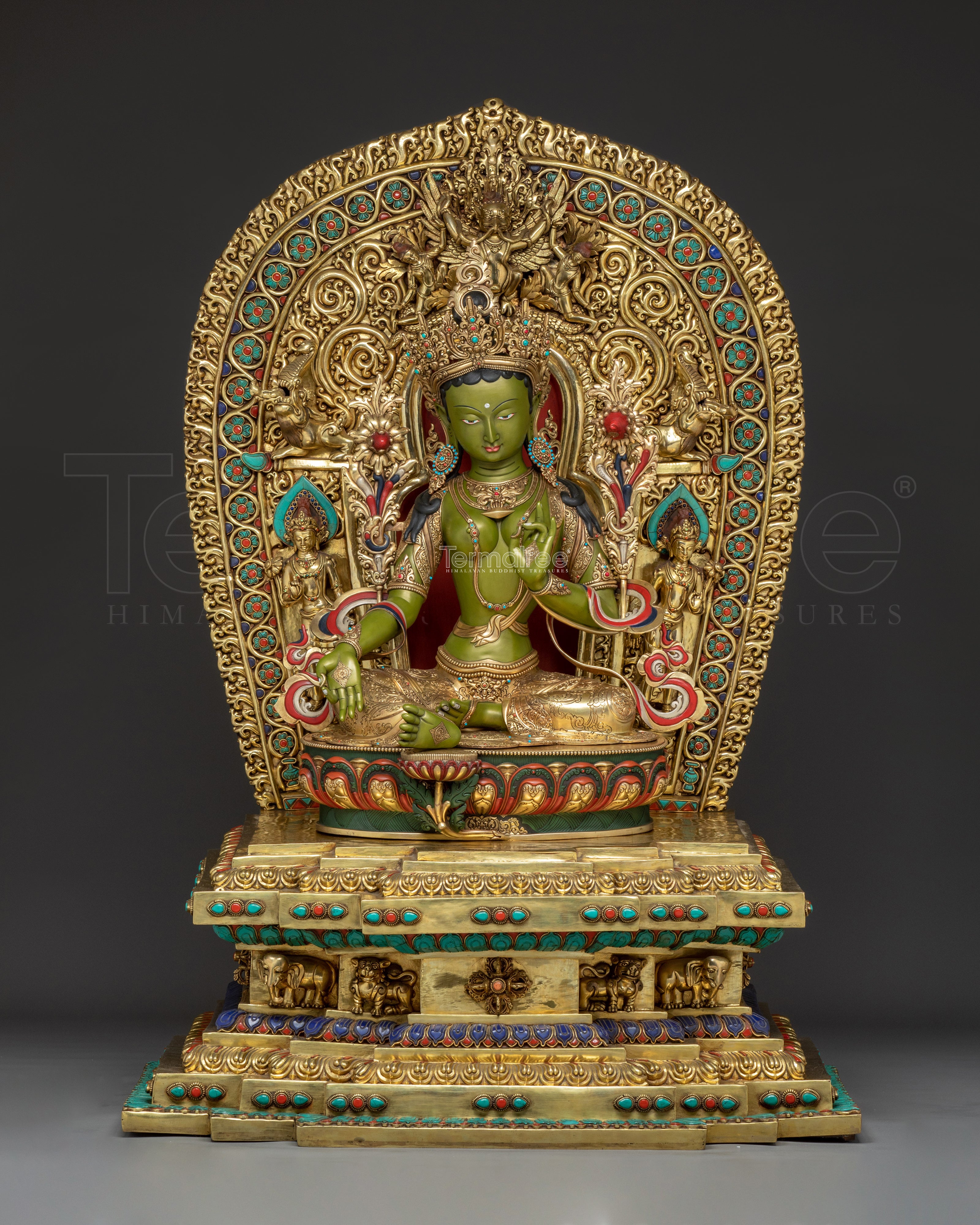 Majestic Green Tara on Throne Statue | Shyama Tara - Mother of All Buddhas