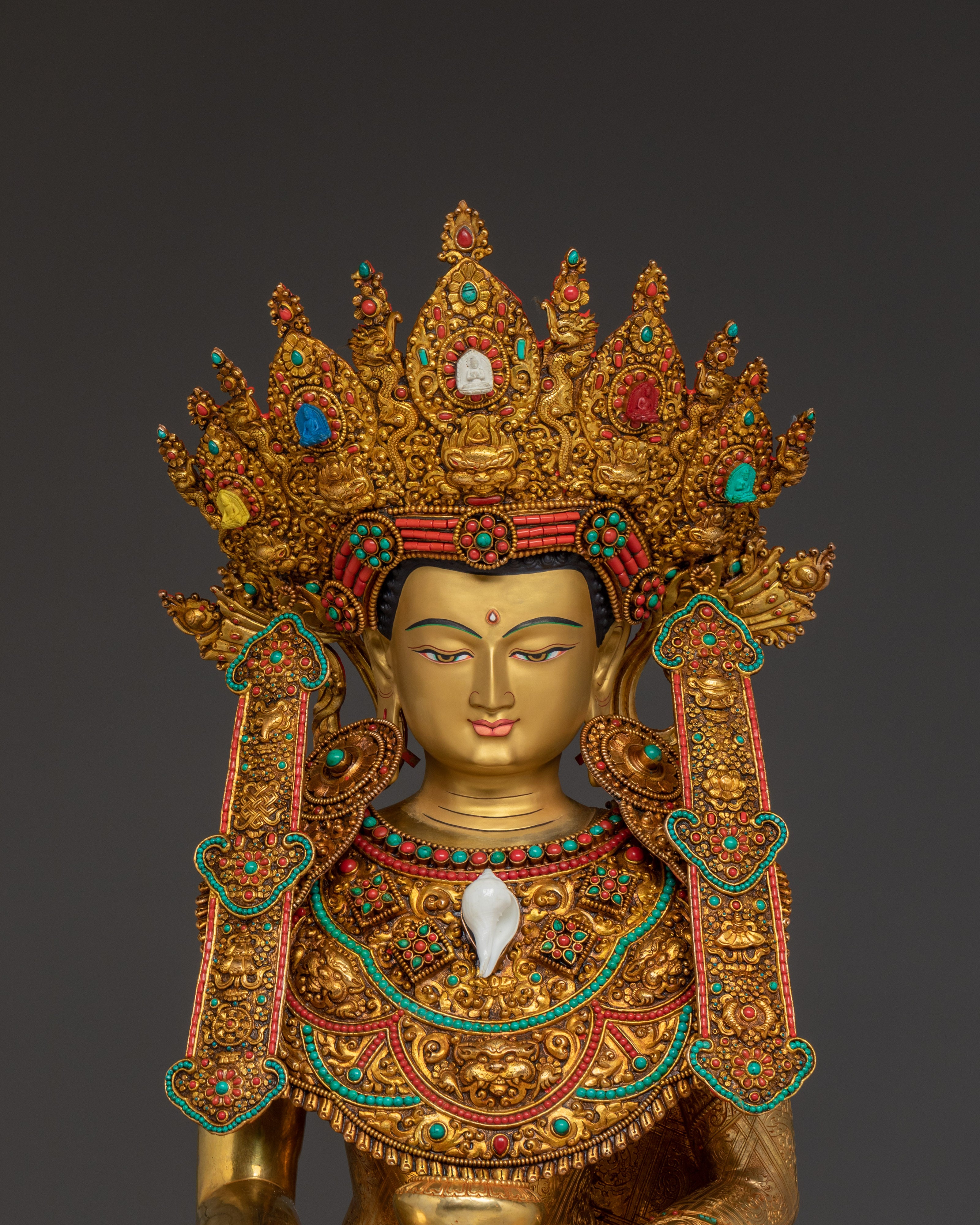 Shakyamuni Buddha with Crown Sculpture | Historical Buddha