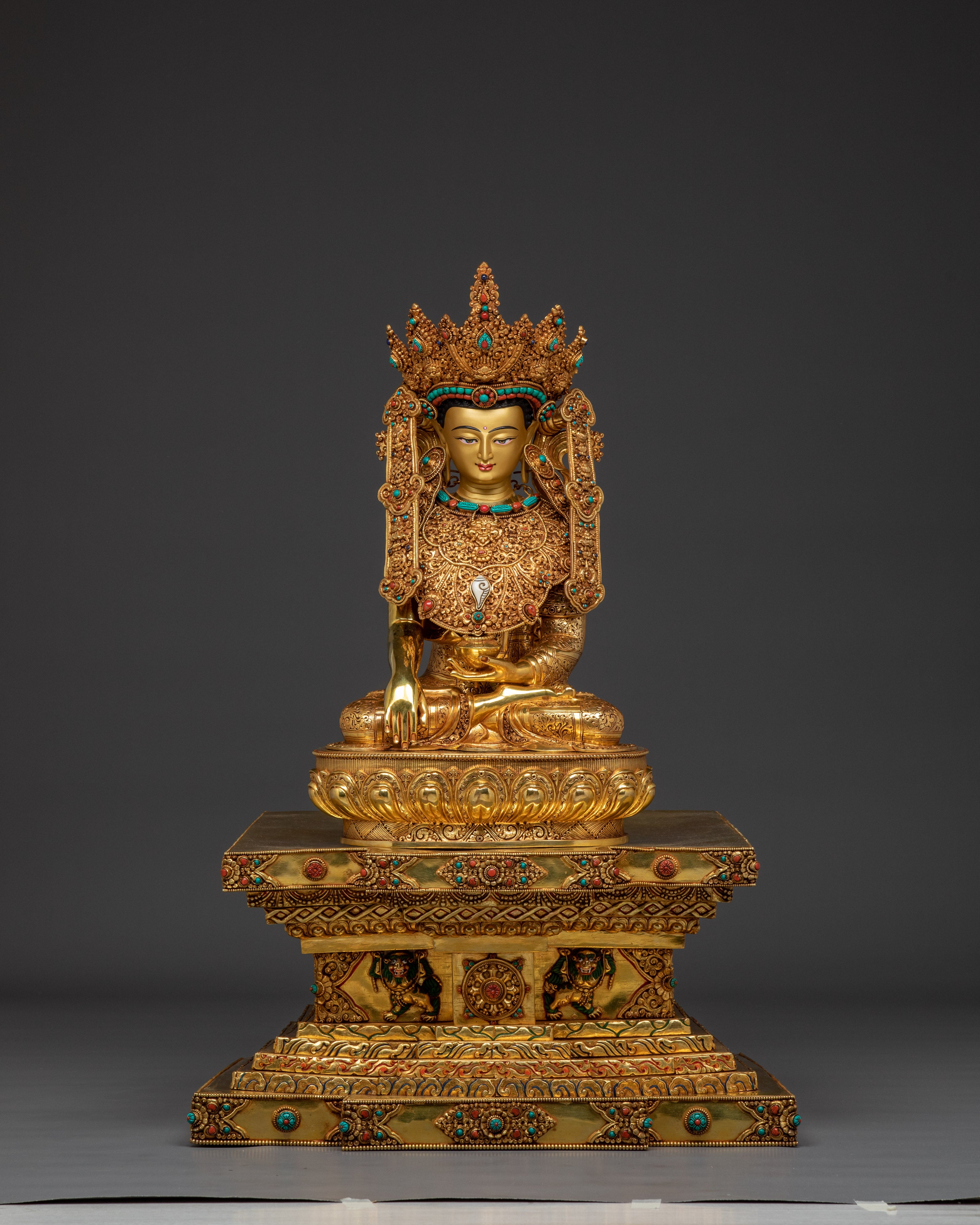 Majestic Shakyamuni Buddha on Throne Statue | Gautama Buddha - Dharma Teacher