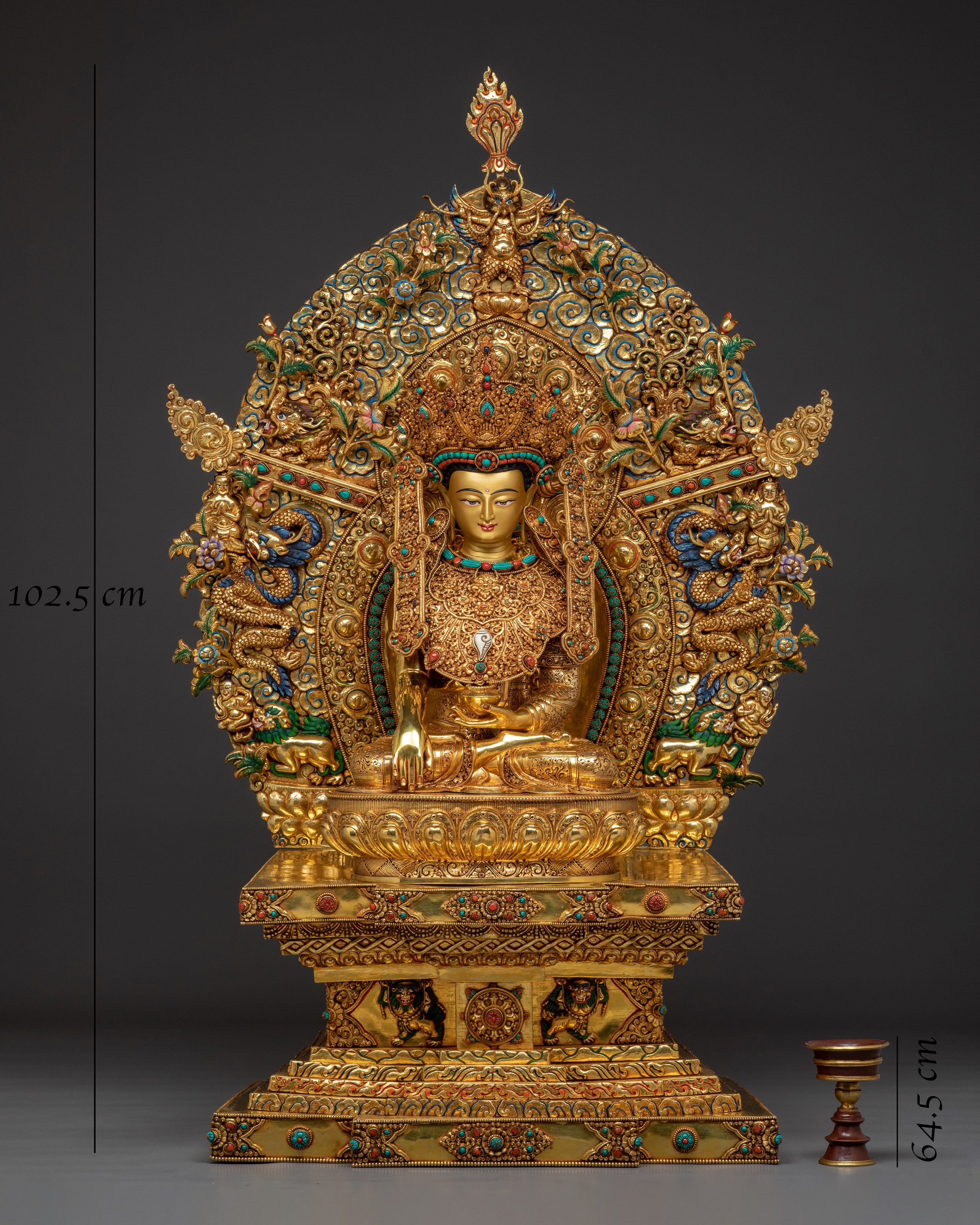 Majestic Shakyamuni Buddha on Throne Statue | Gautama Buddha - Dharma Teacher