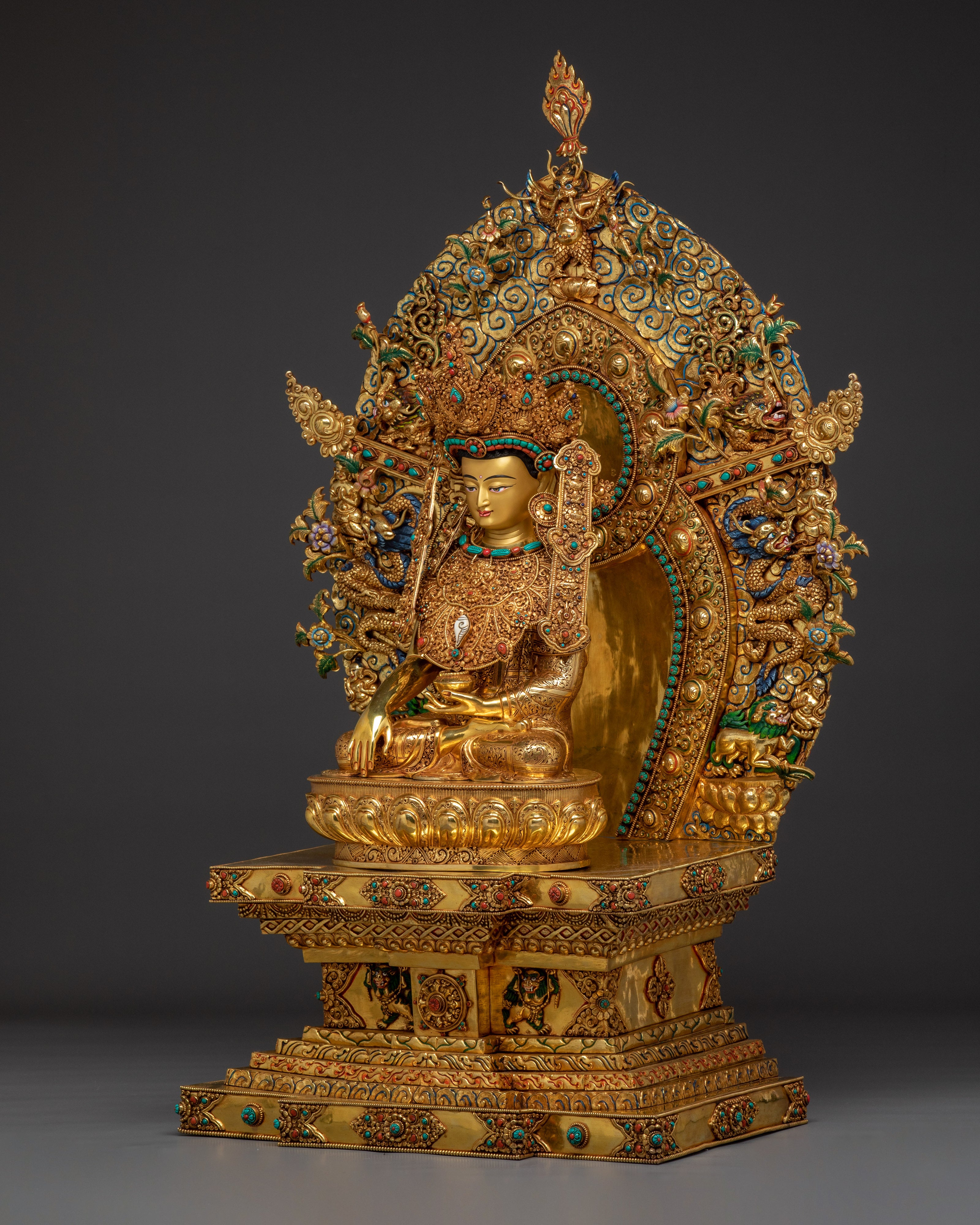 Majestic Shakyamuni Buddha on Throne Statue | Gautama Buddha - Dharma Teacher