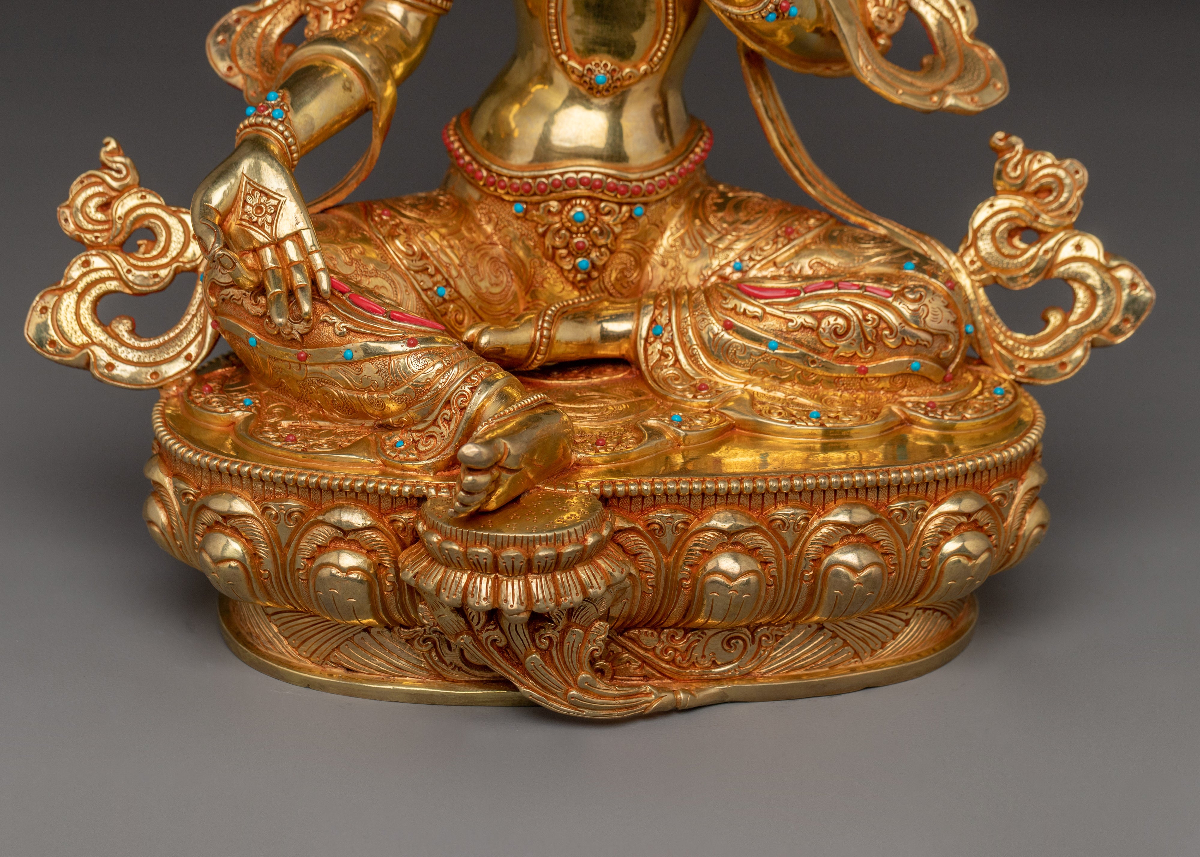 Compassionate Bodhisattva Shyama Tara Statue | Green Tara Golden Figurine