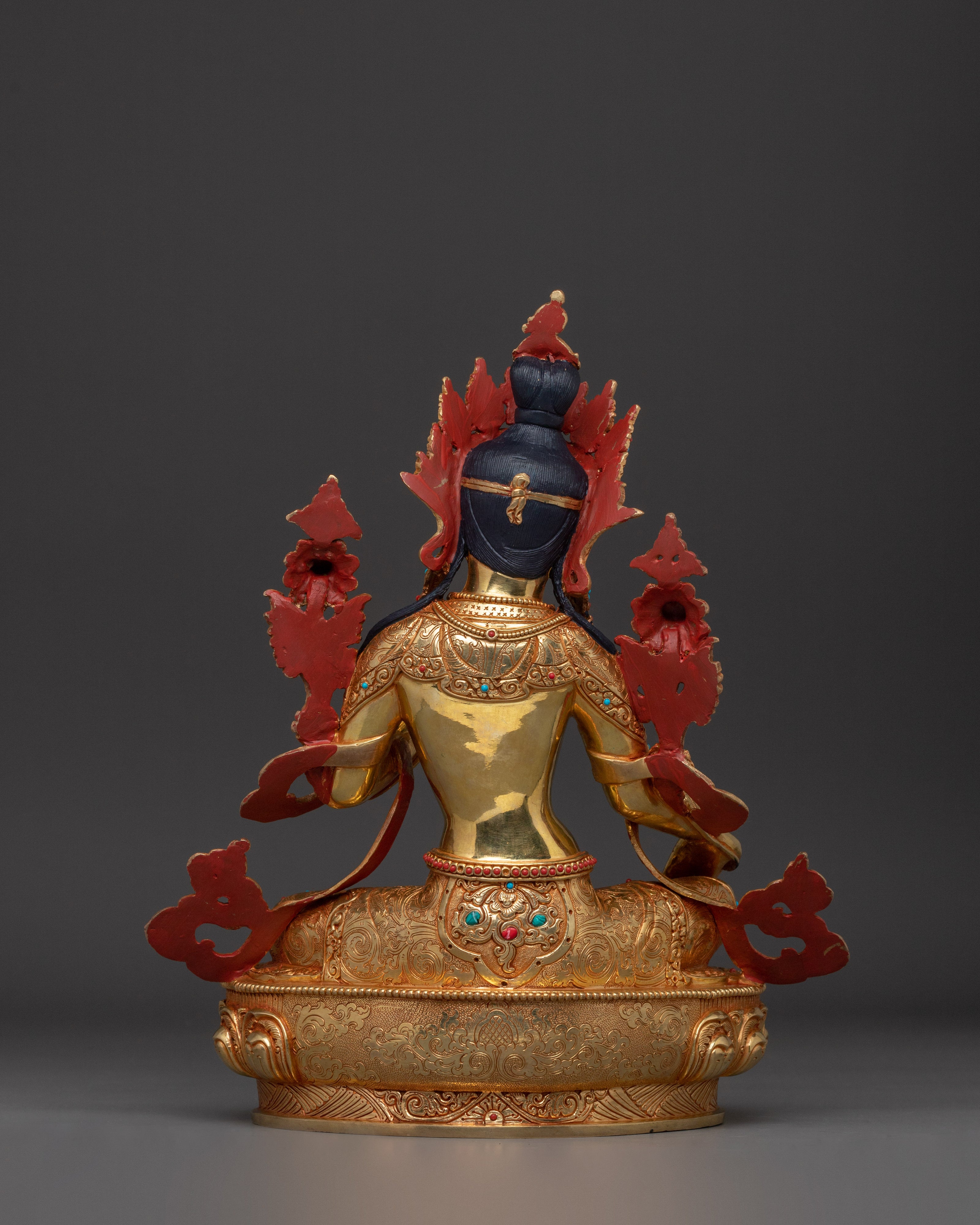 Compassionate Bodhisattva Shyama Tara Statue | Green Tara Golden Figurine