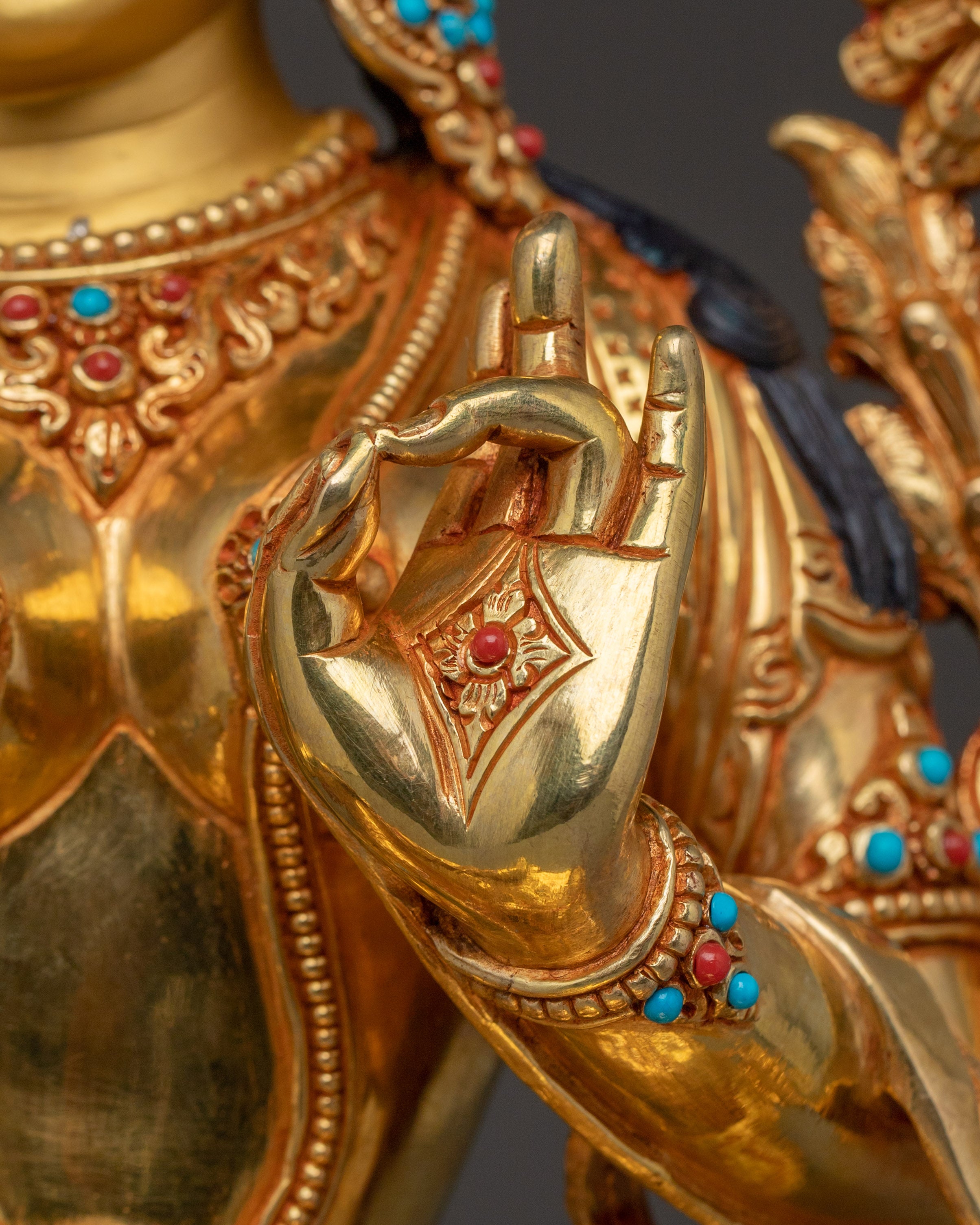 Compassionate Bodhisattva Shyama Tara Statue | Green Tara Golden Figurine