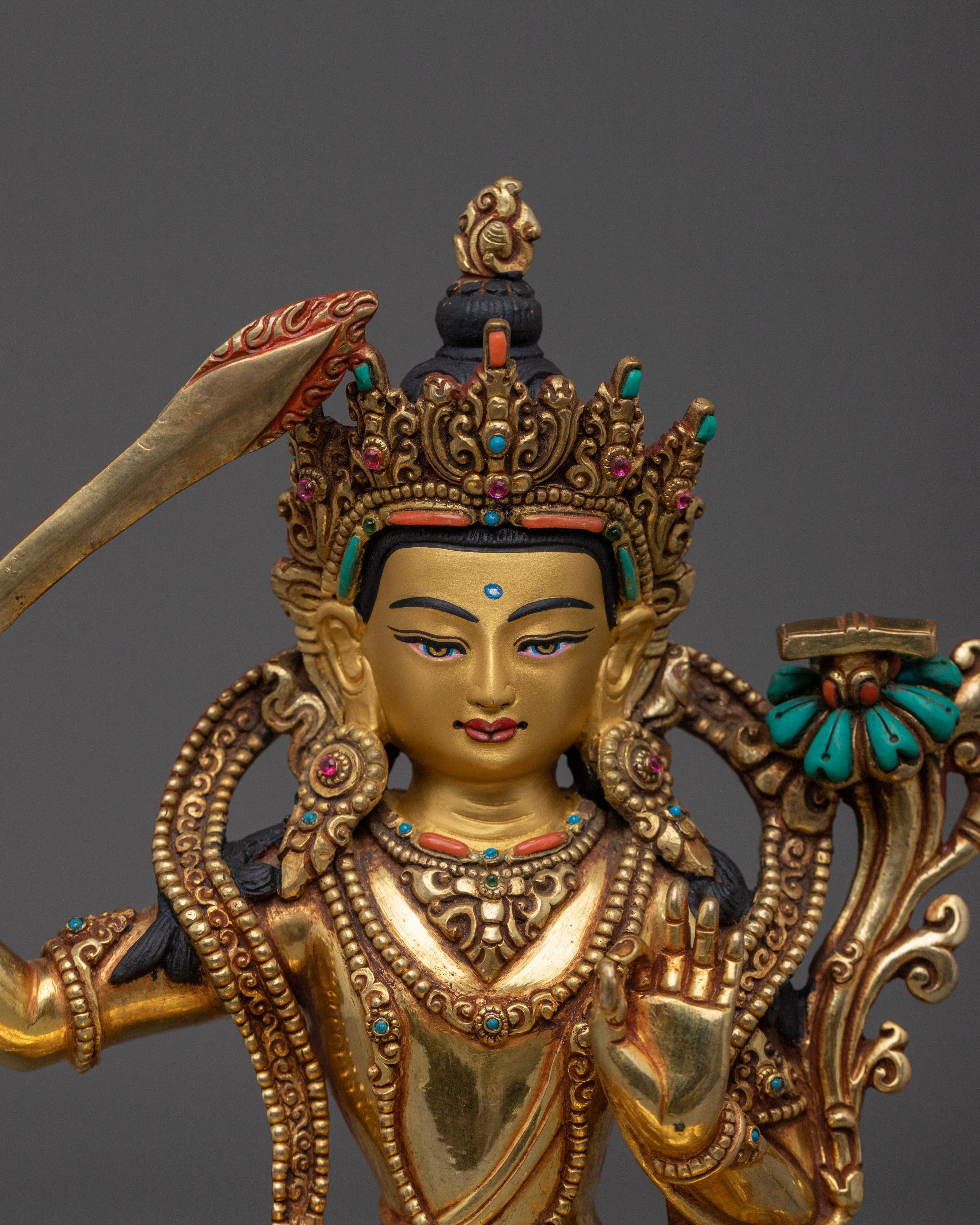 Supreme Wisdom Deity Manjushri Statue | Manjughosa - Divine Bodhisattva Figurine
