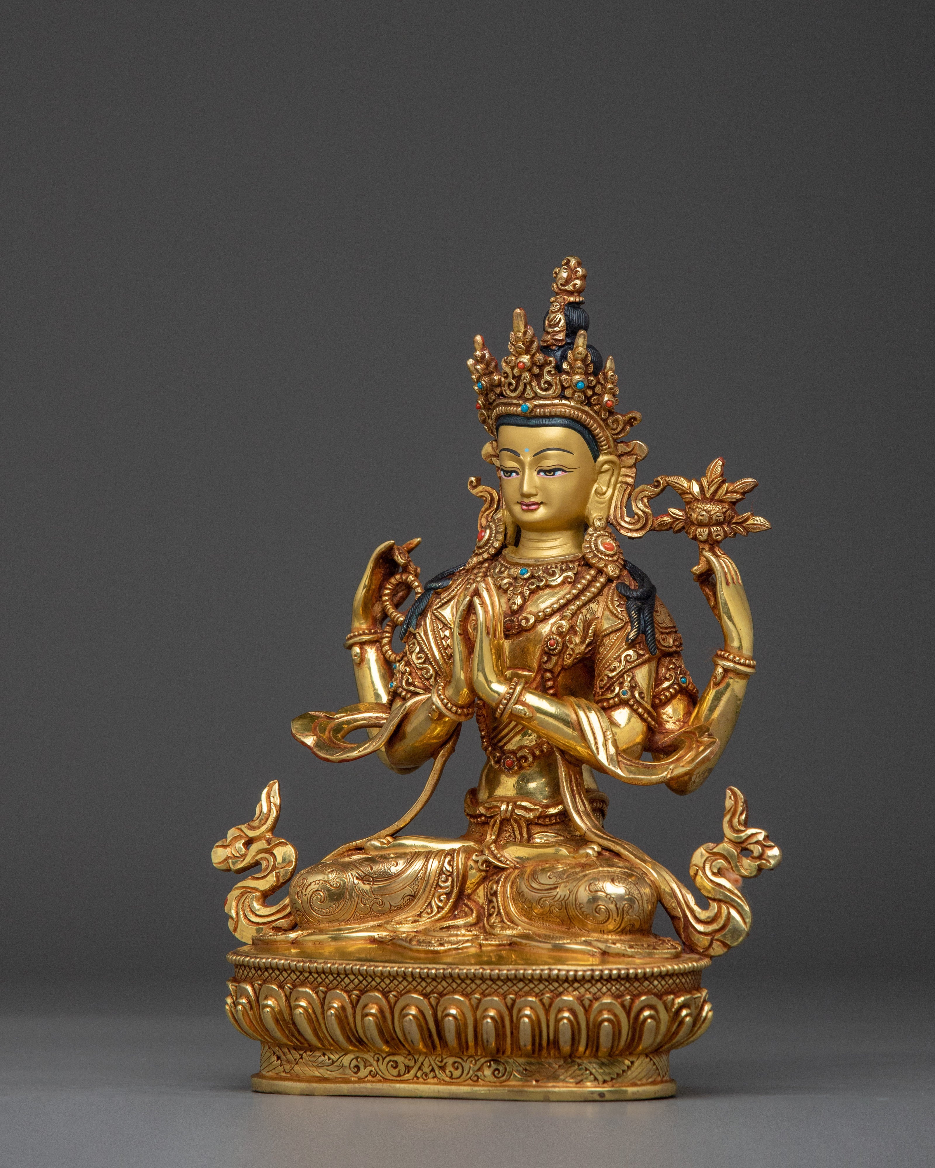 Nepalese Chenrezig Statue | Bodhisattva Art for Altar Decor