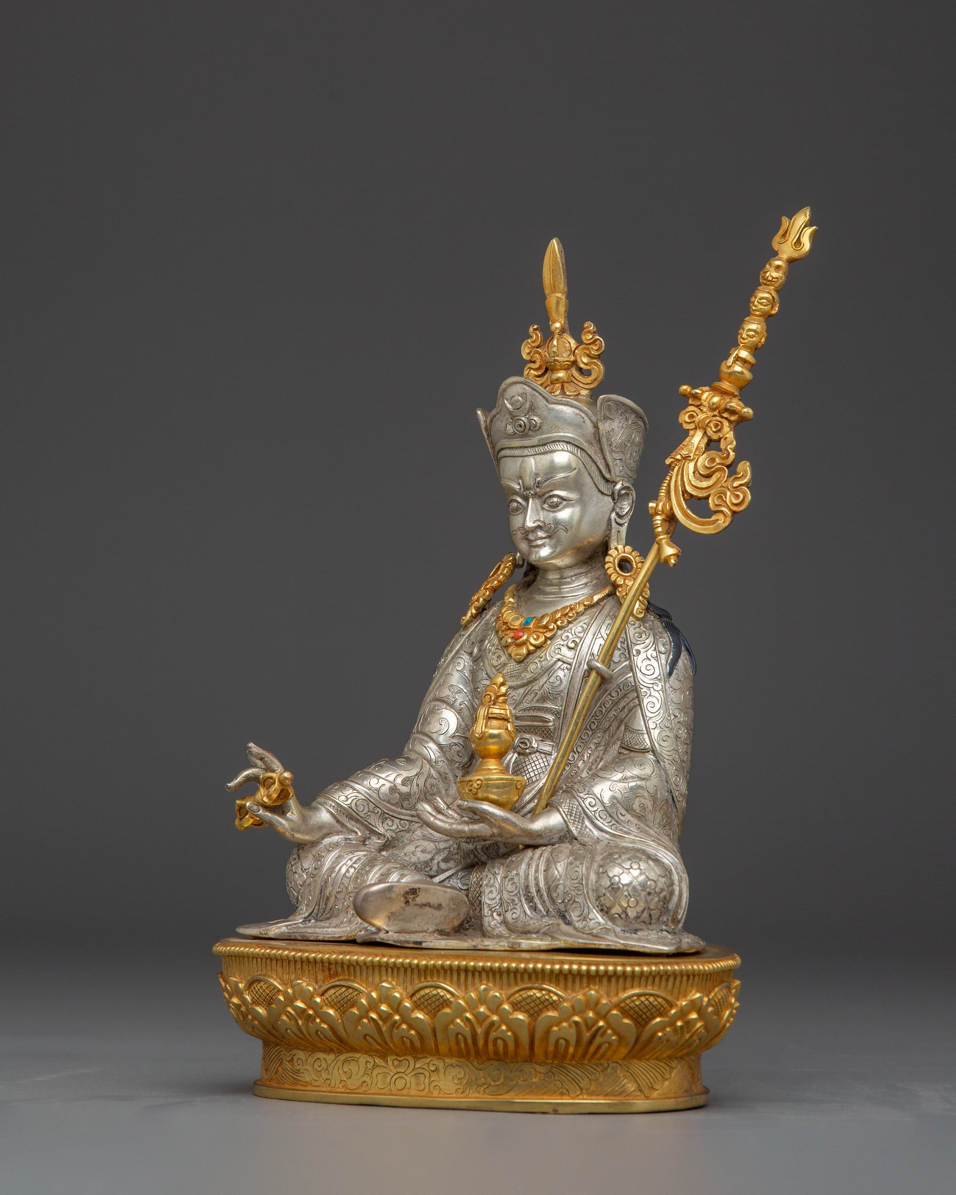 Majestic Silver Guru Rinpoche Statue | Precious Guru Padmasambhava