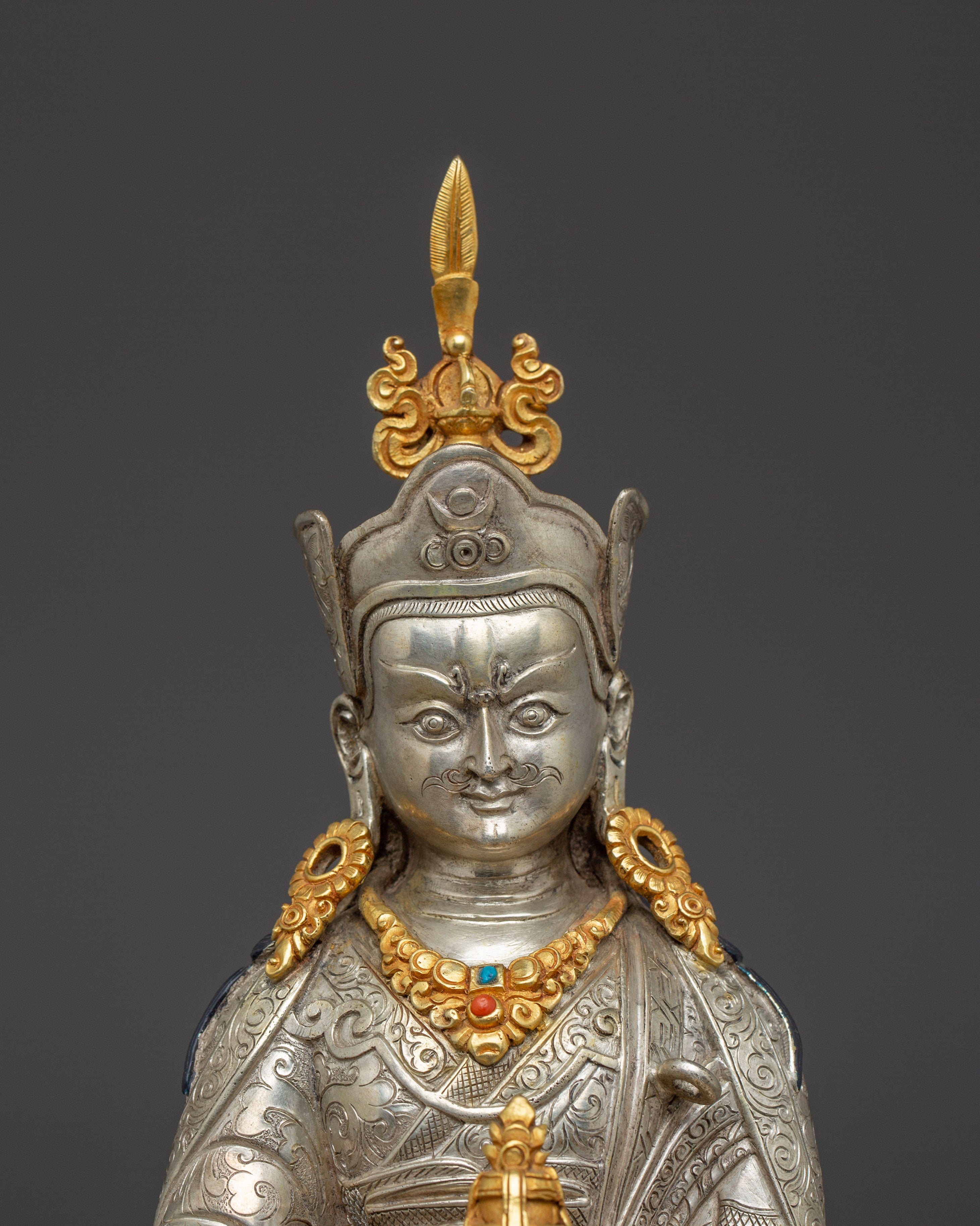 Majestic Silver Guru Rinpoche Statue | Precious Guru Padmasambhava