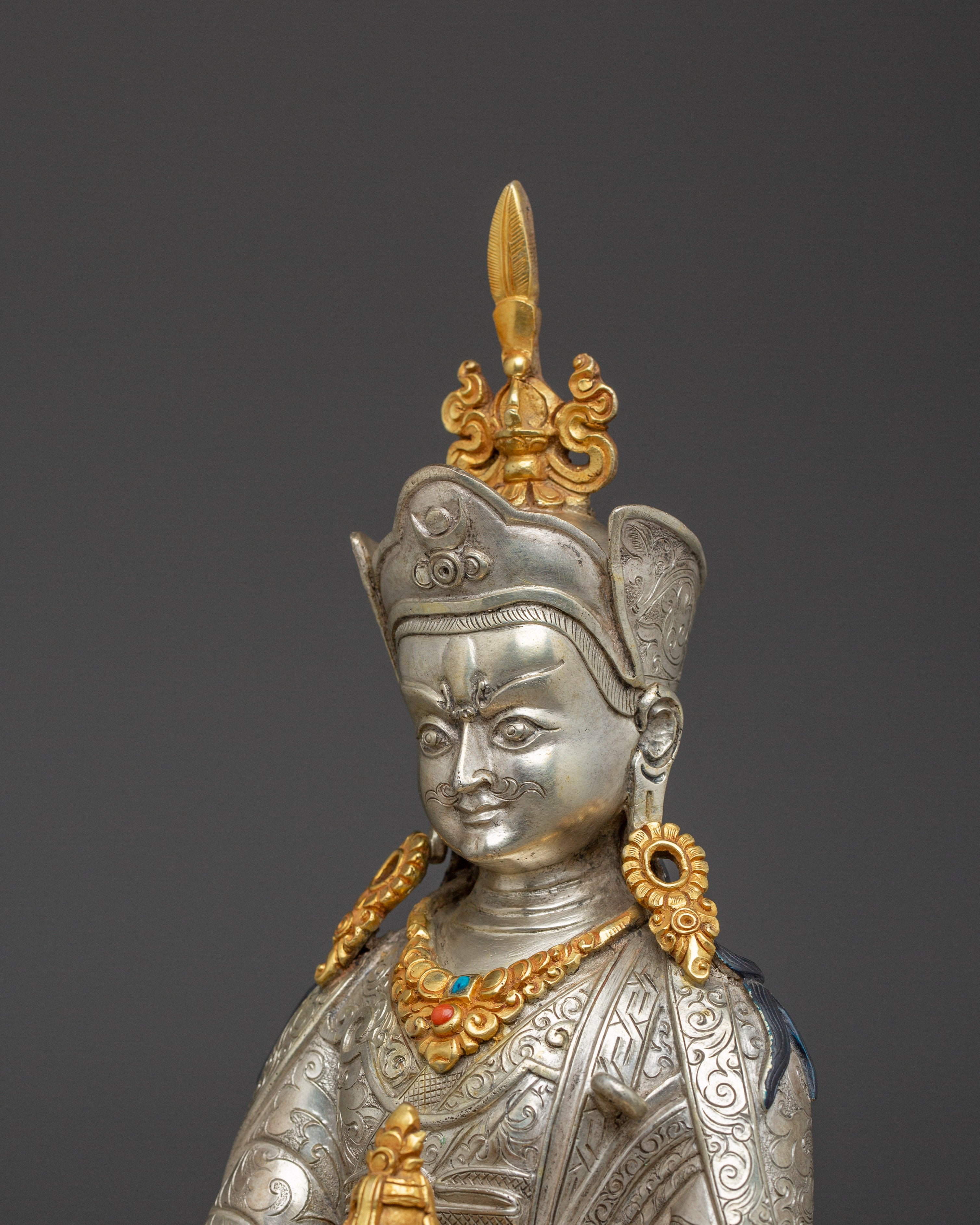Majestic Silver Guru Rinpoche Statue | Precious Guru Padmasambhava