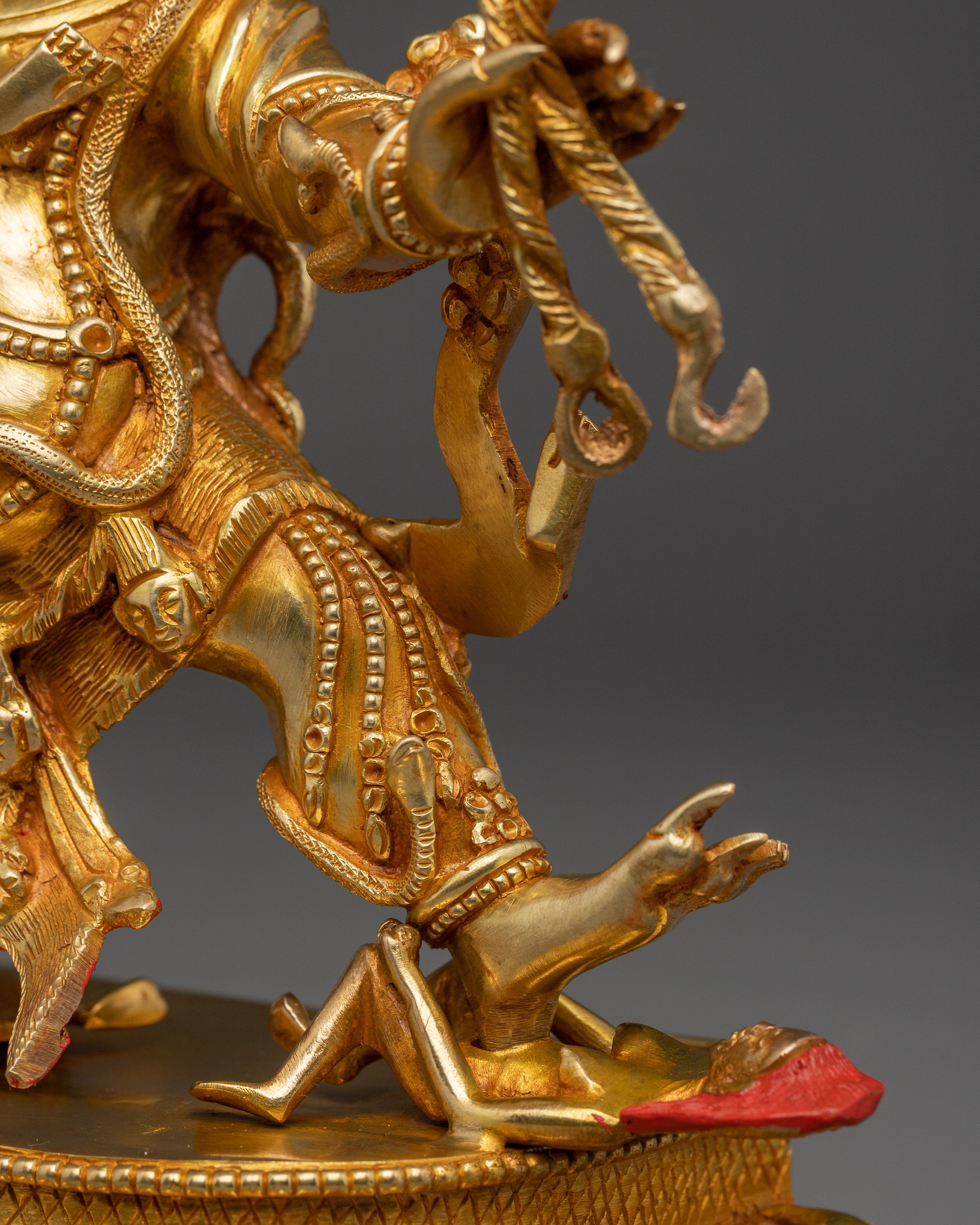 13” Handmade Danda Pani Statue | 24K Gold-Gilded Copper Guardian Deity