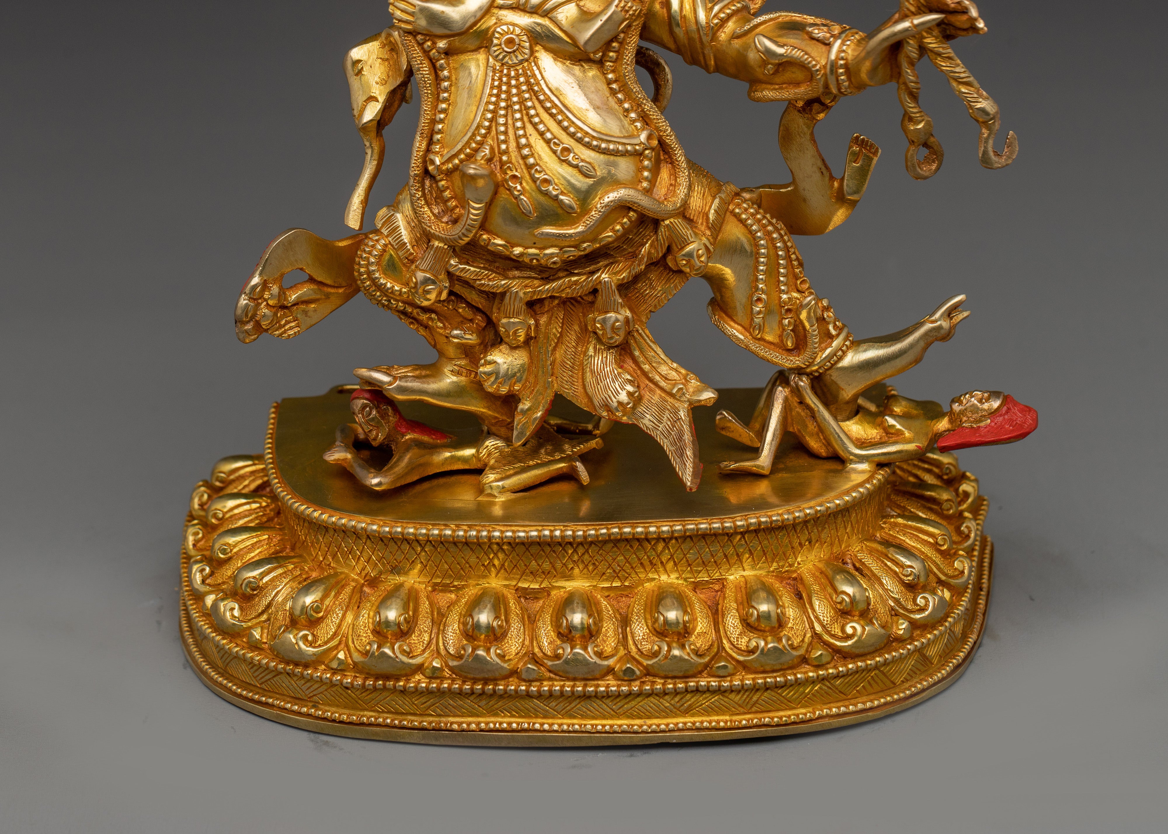 13” Handmade Danda Pani Statue | 24K Gold-Gilded Copper Guardian Deity
