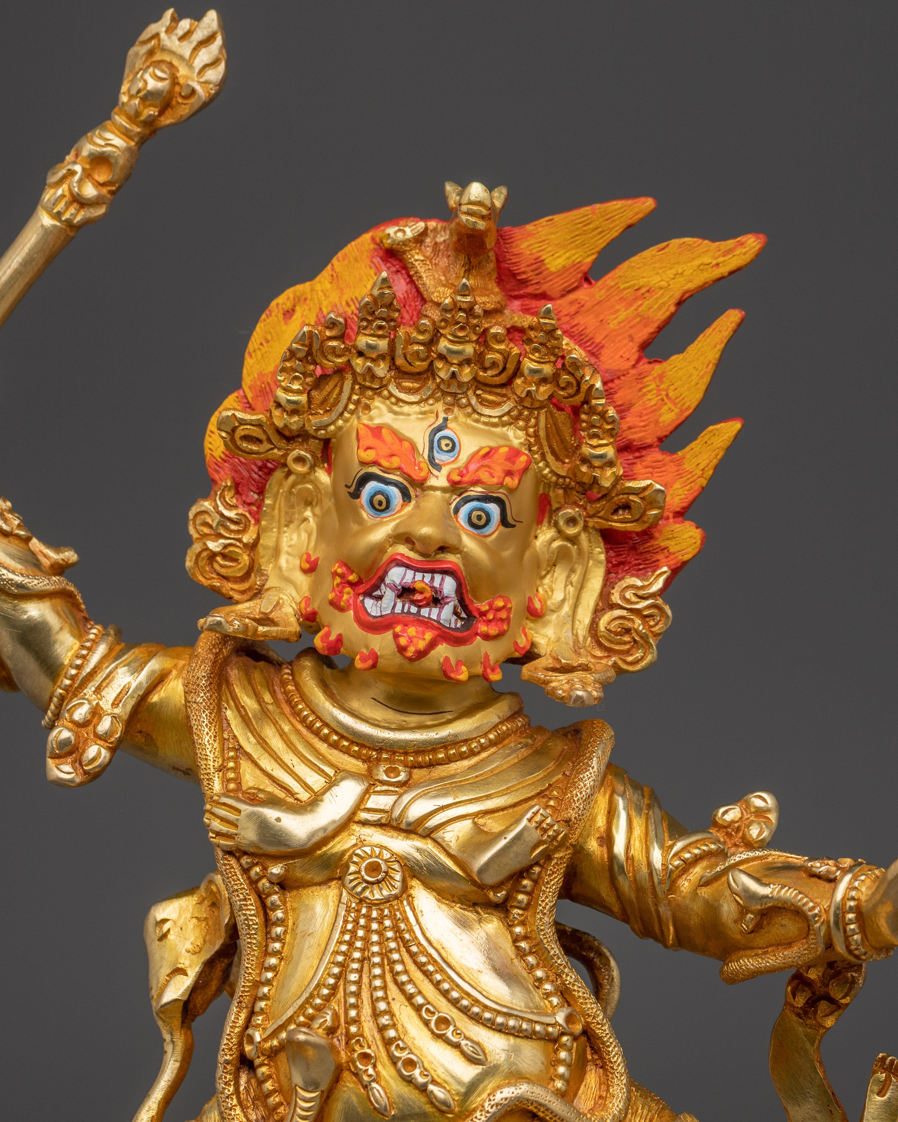 13” Handmade Danda Pani Statue | 24K Gold-Gilded Copper Guardian Deity