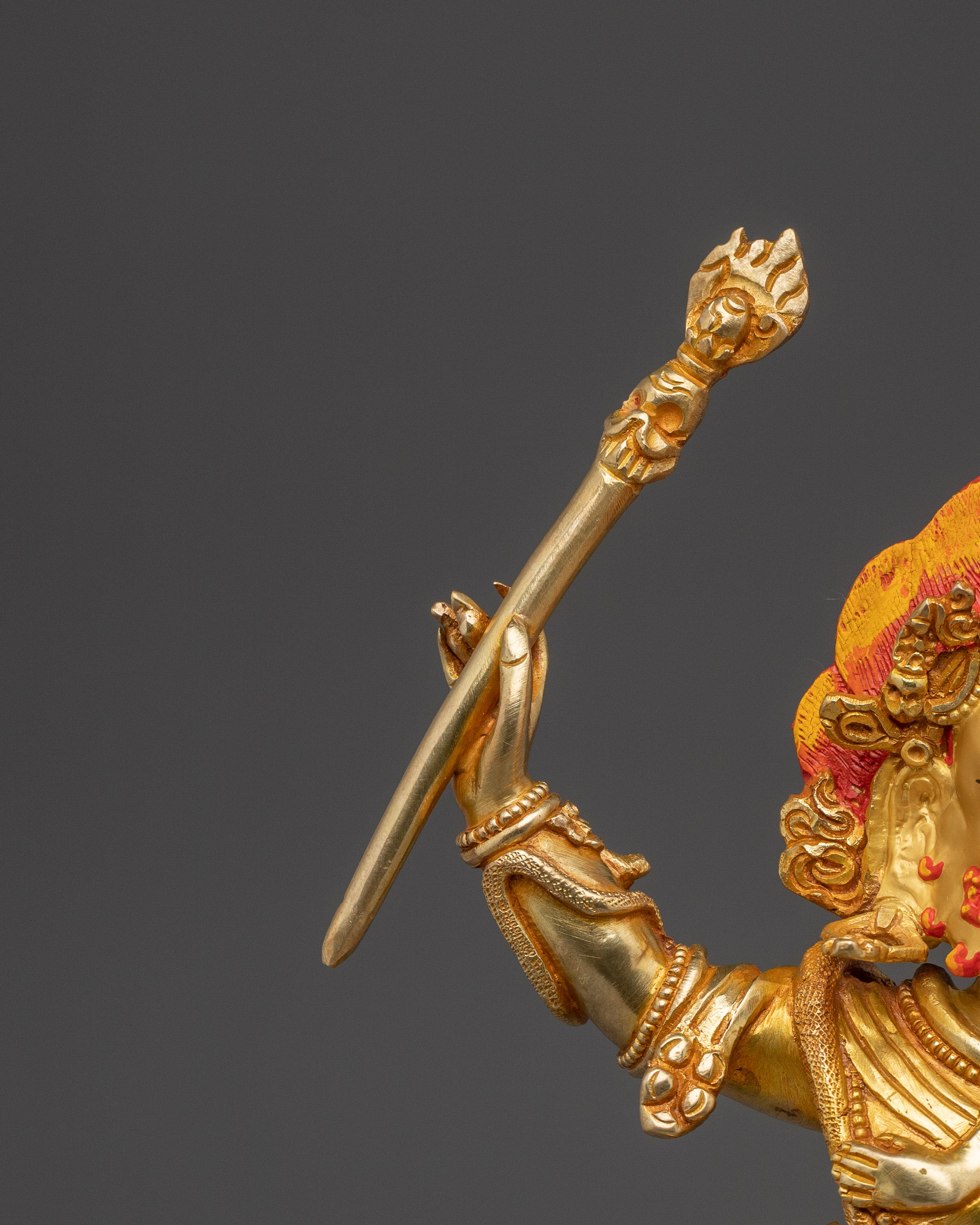 13” Handmade Danda Pani Statue | 24K Gold-Gilded Copper Guardian Deity