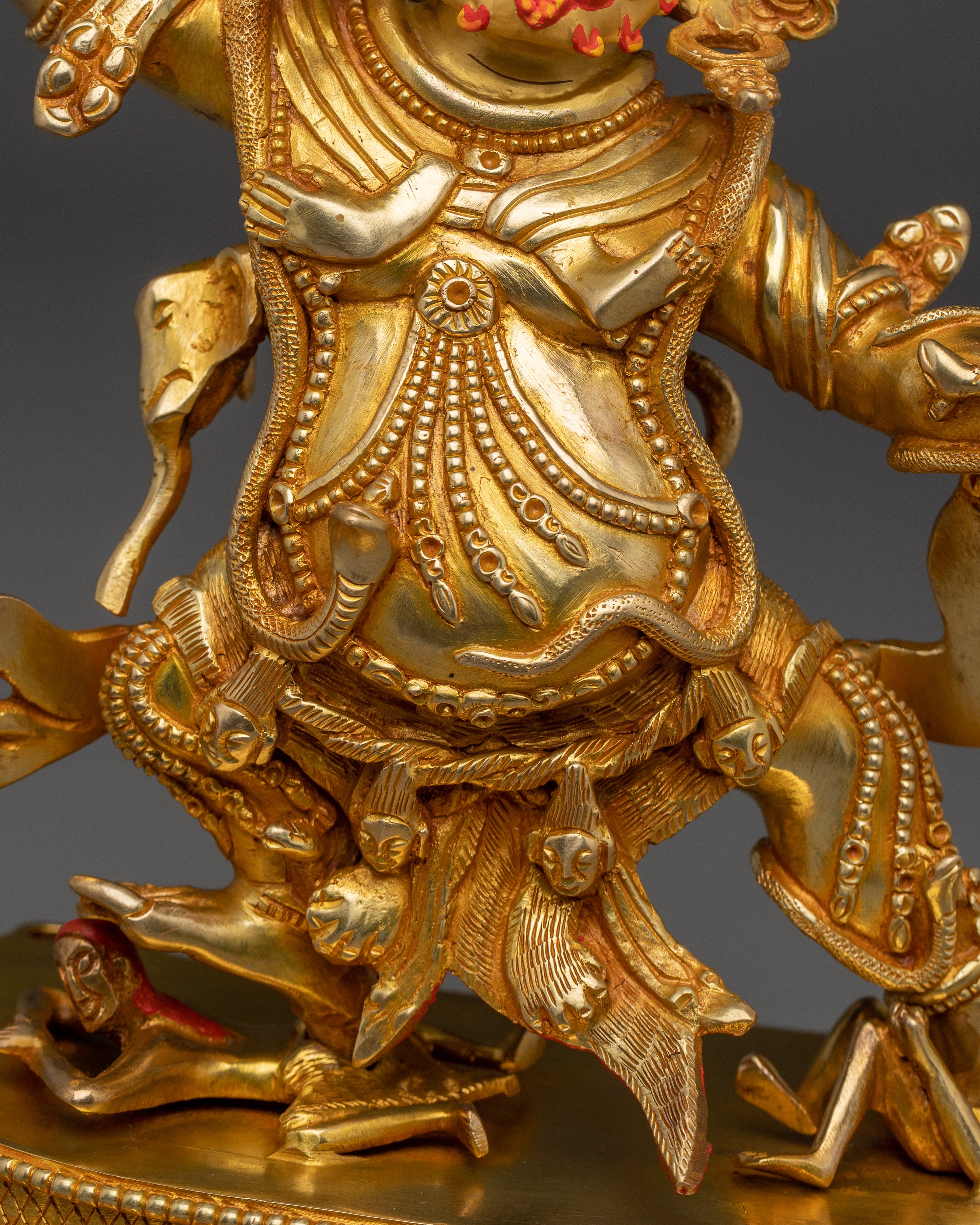 13” Handmade Danda Pani Statue | 24K Gold-Gilded Copper Guardian Deity
