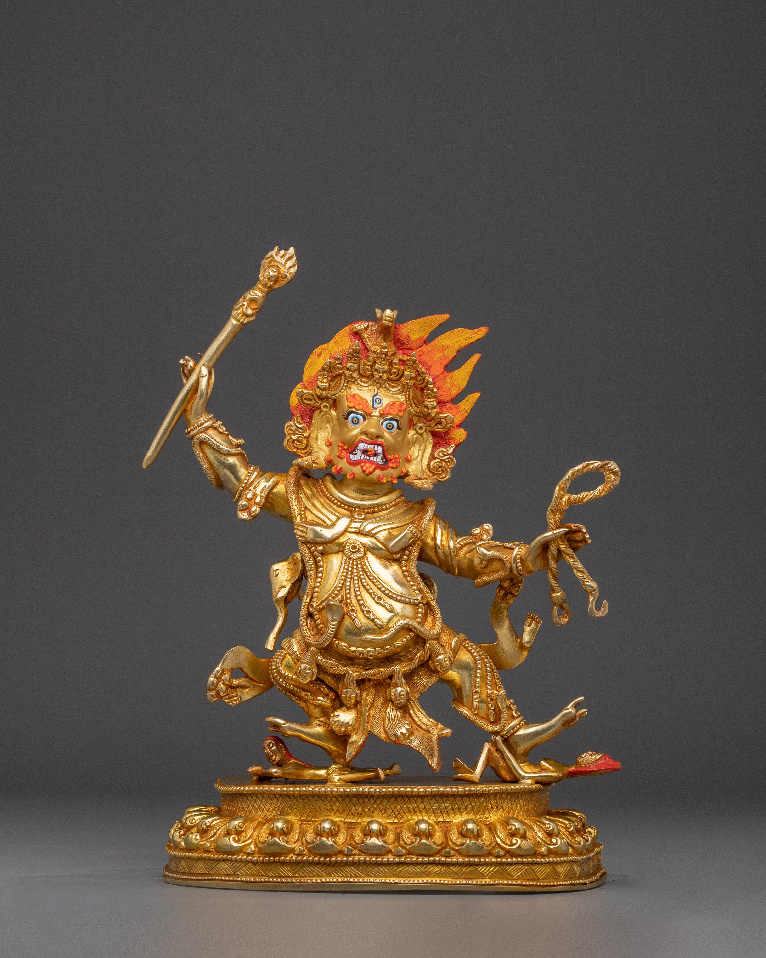 13” Handmade Danda Pani Statue | 24K Gold-Gilded Copper Guardian Deity