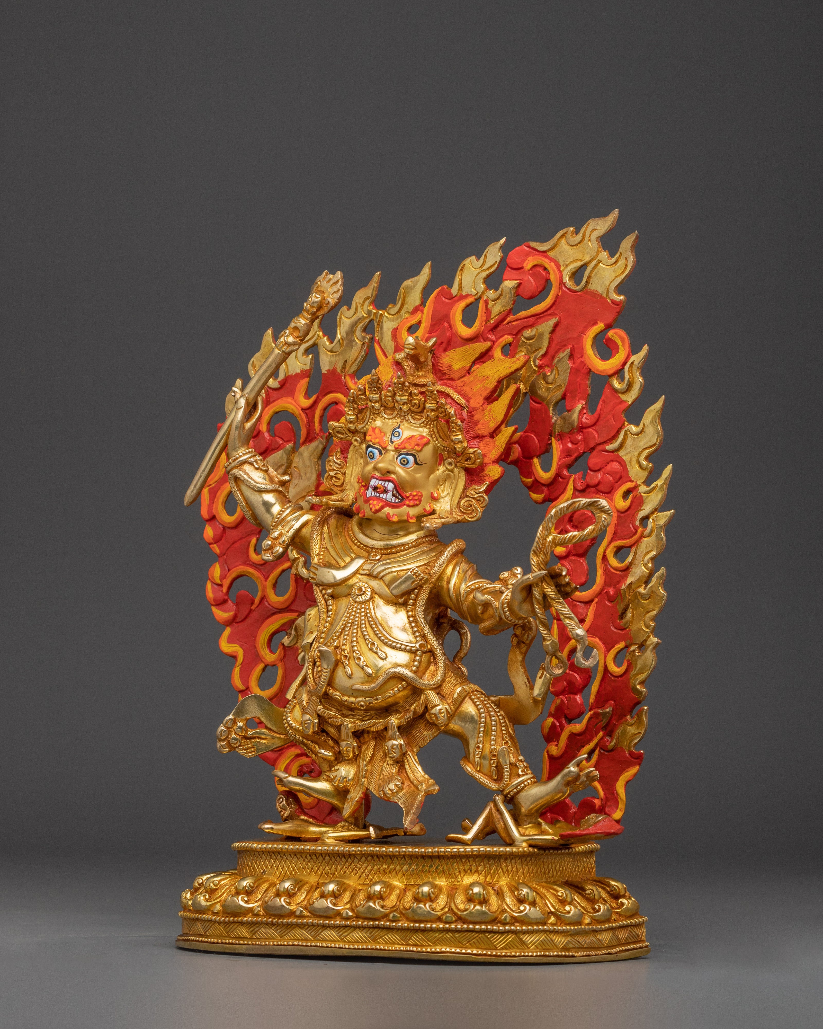 13” Handmade Danda Pani Statue | 24K Gold-Gilded Copper Guardian Deity