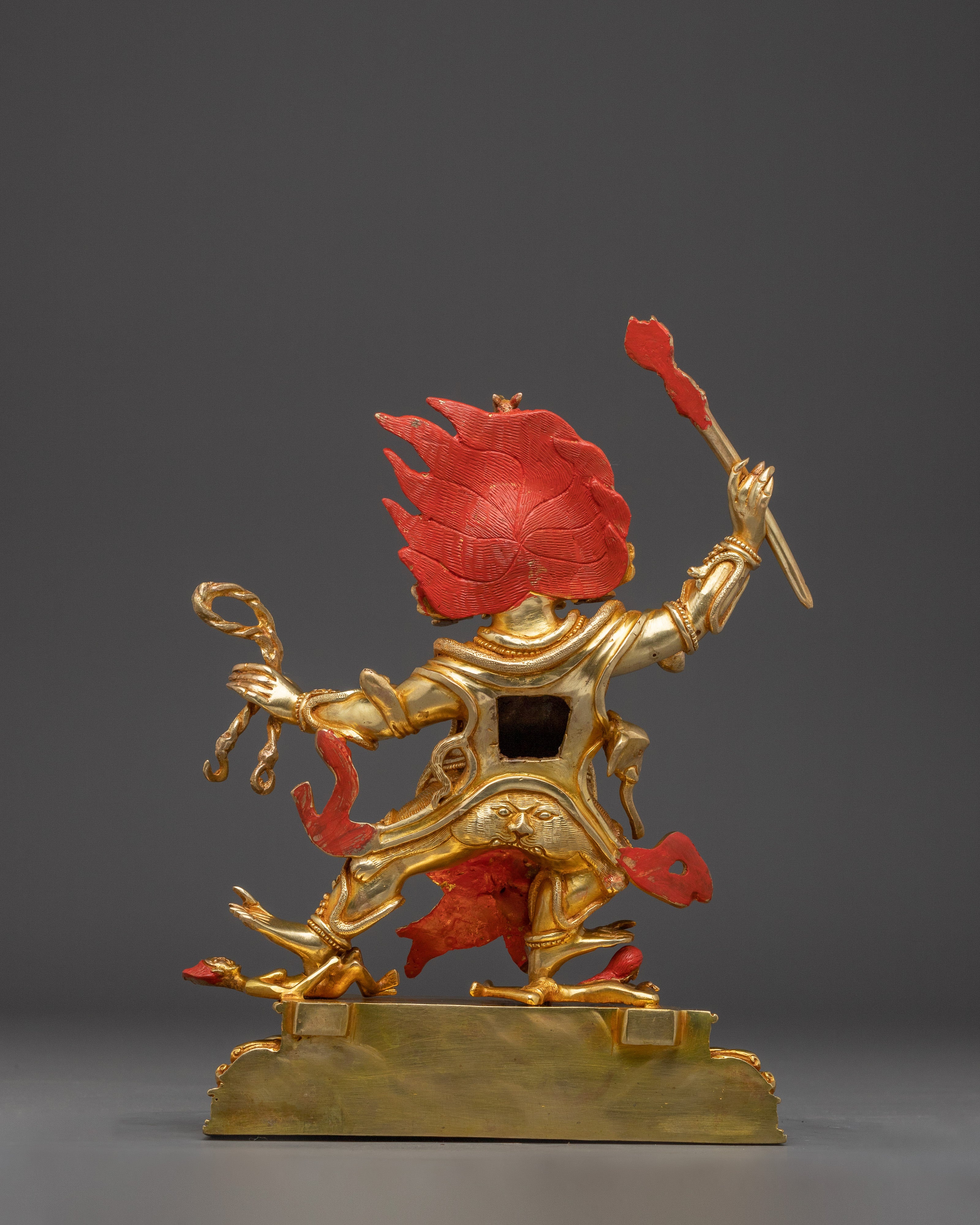 13” Handmade Danda Pani Statue | 24K Gold-Gilded Copper Guardian Deity