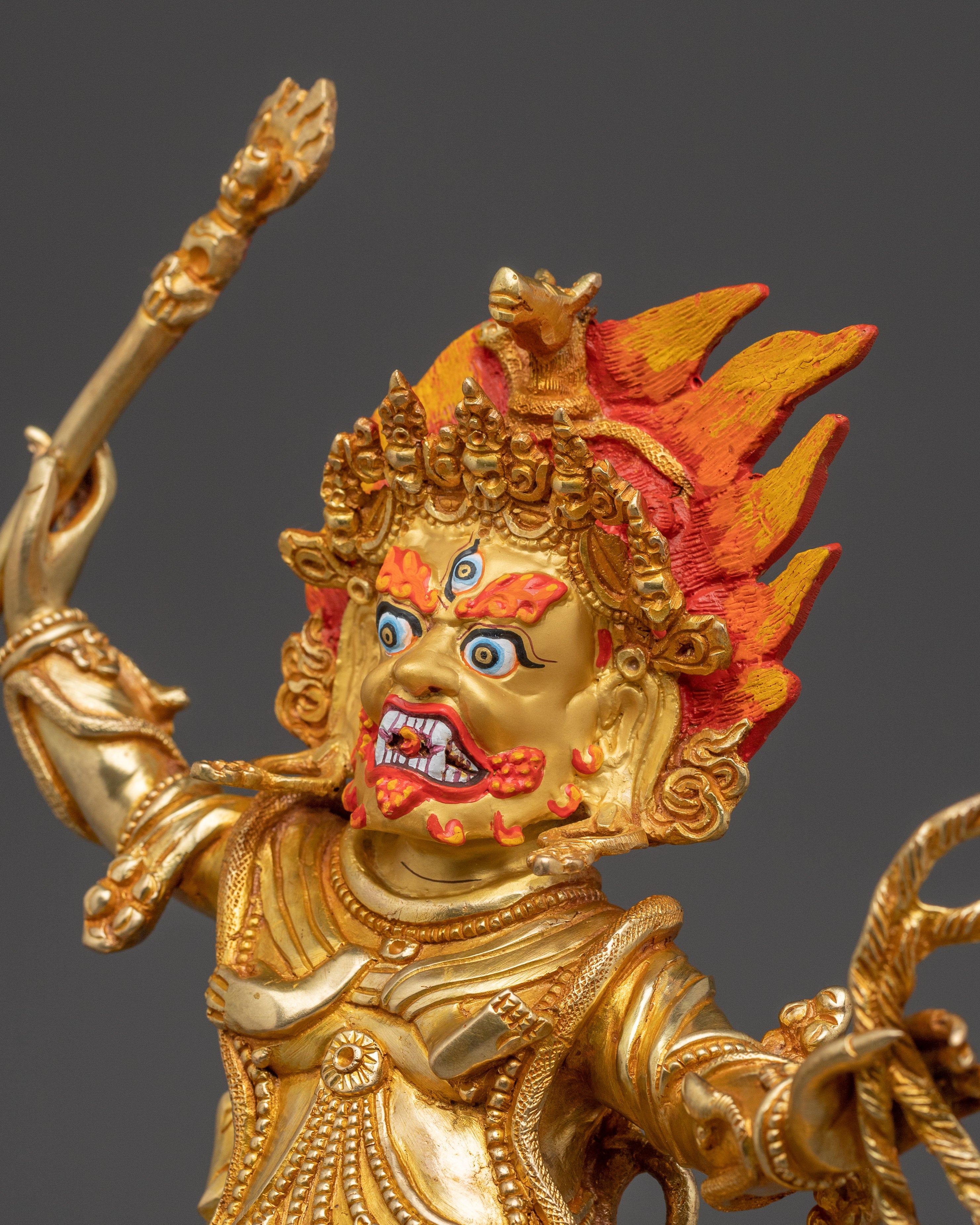 13” Handmade Danda Pani Statue | 24K Gold-Gilded Copper Guardian Deity