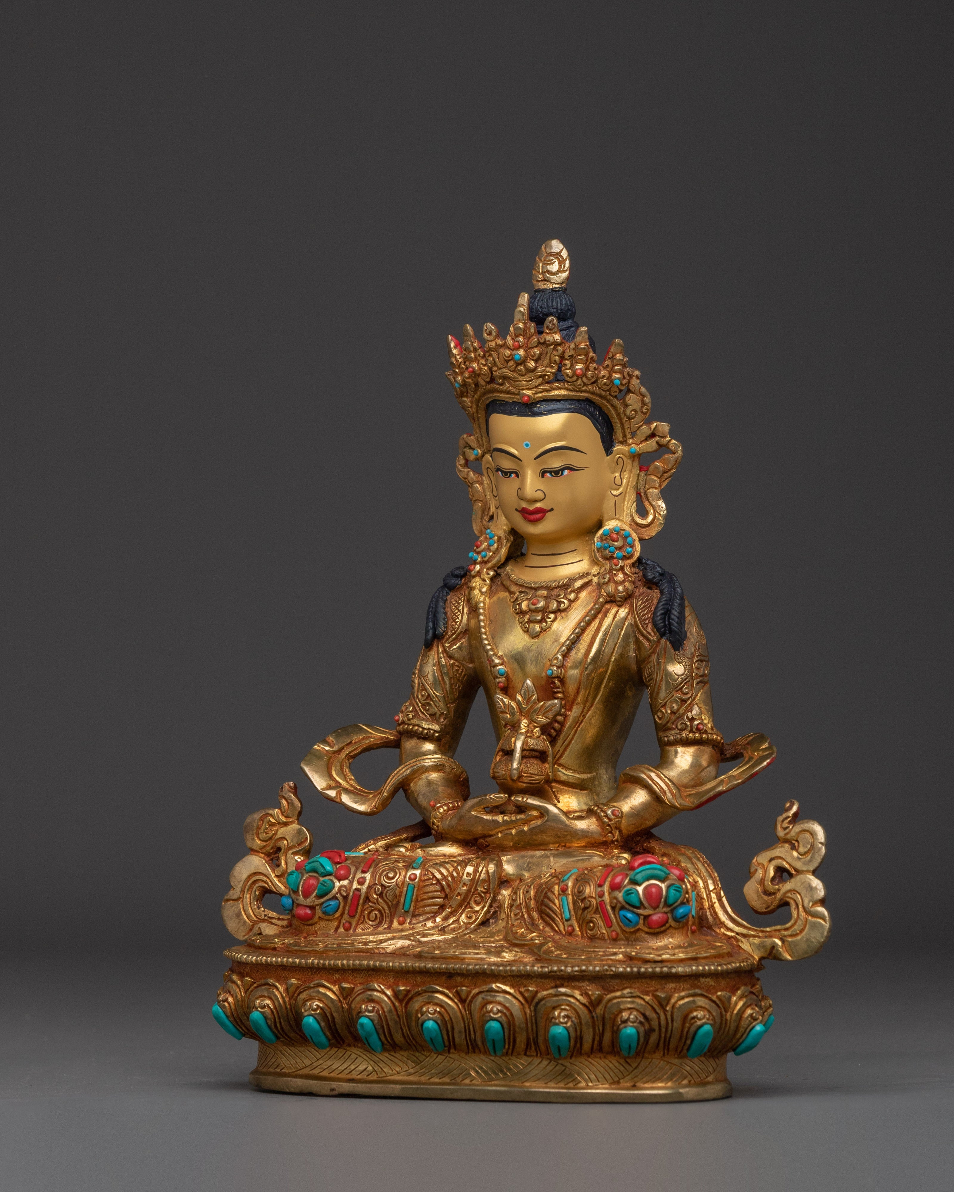 Golden Amitayus Figurine "Buddha of Infinite Light" | Home Decor for Meditation