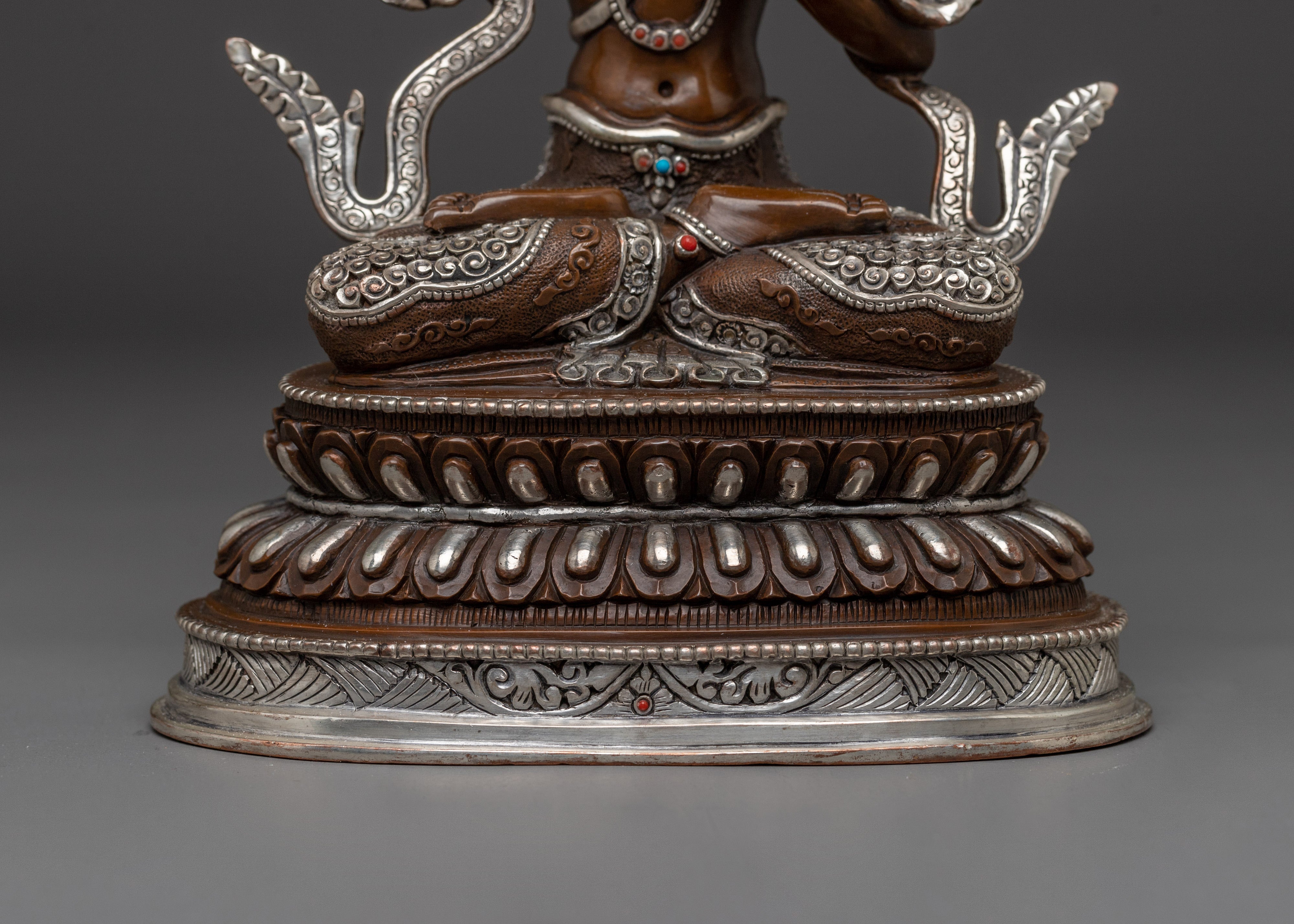 Handcrafted Manjushri Silver Plated Statue | Tibetan Deity of Wisdom and Insight