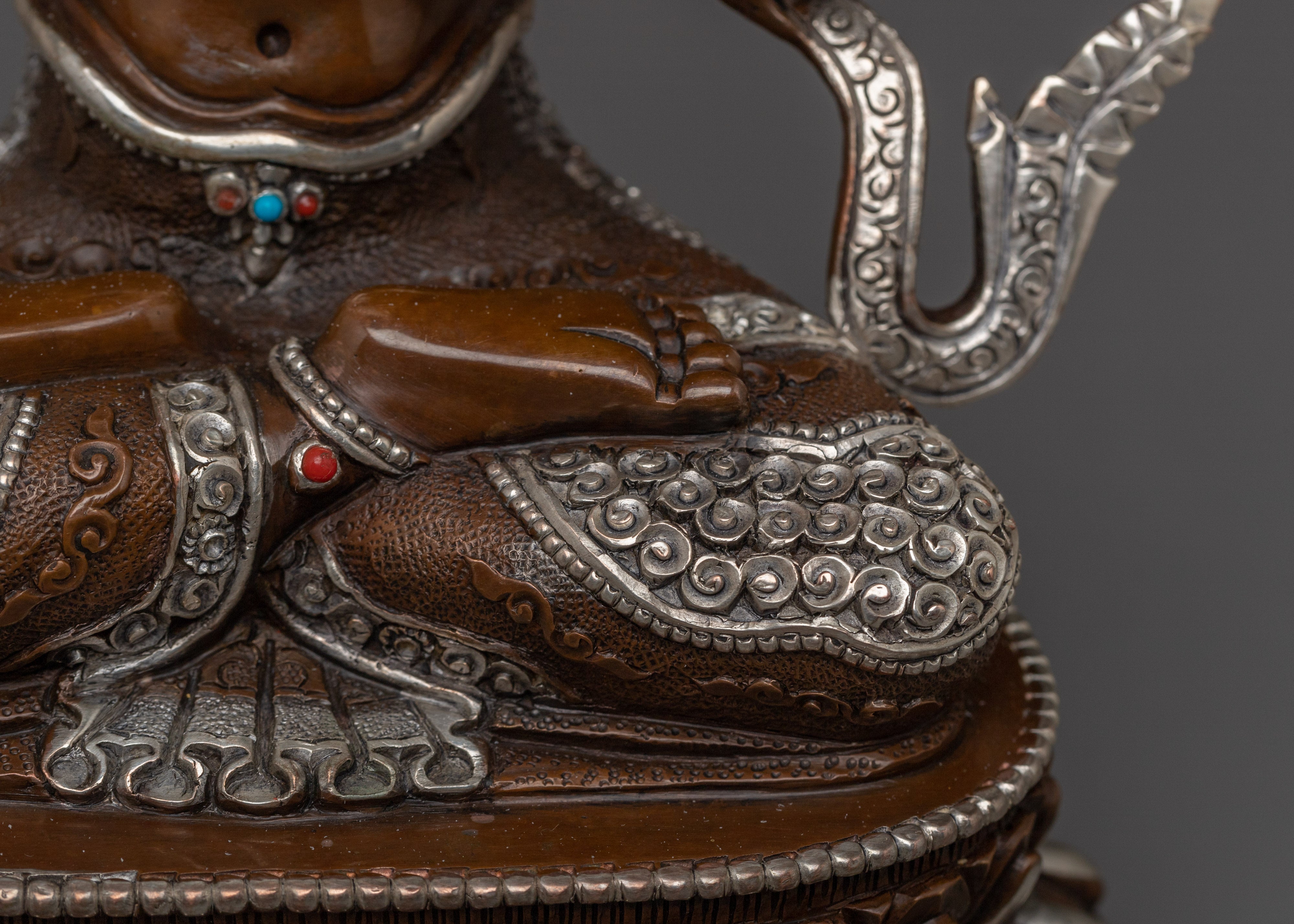Handcrafted Manjushri Silver Plated Statue | Tibetan Deity of Wisdom and Insight