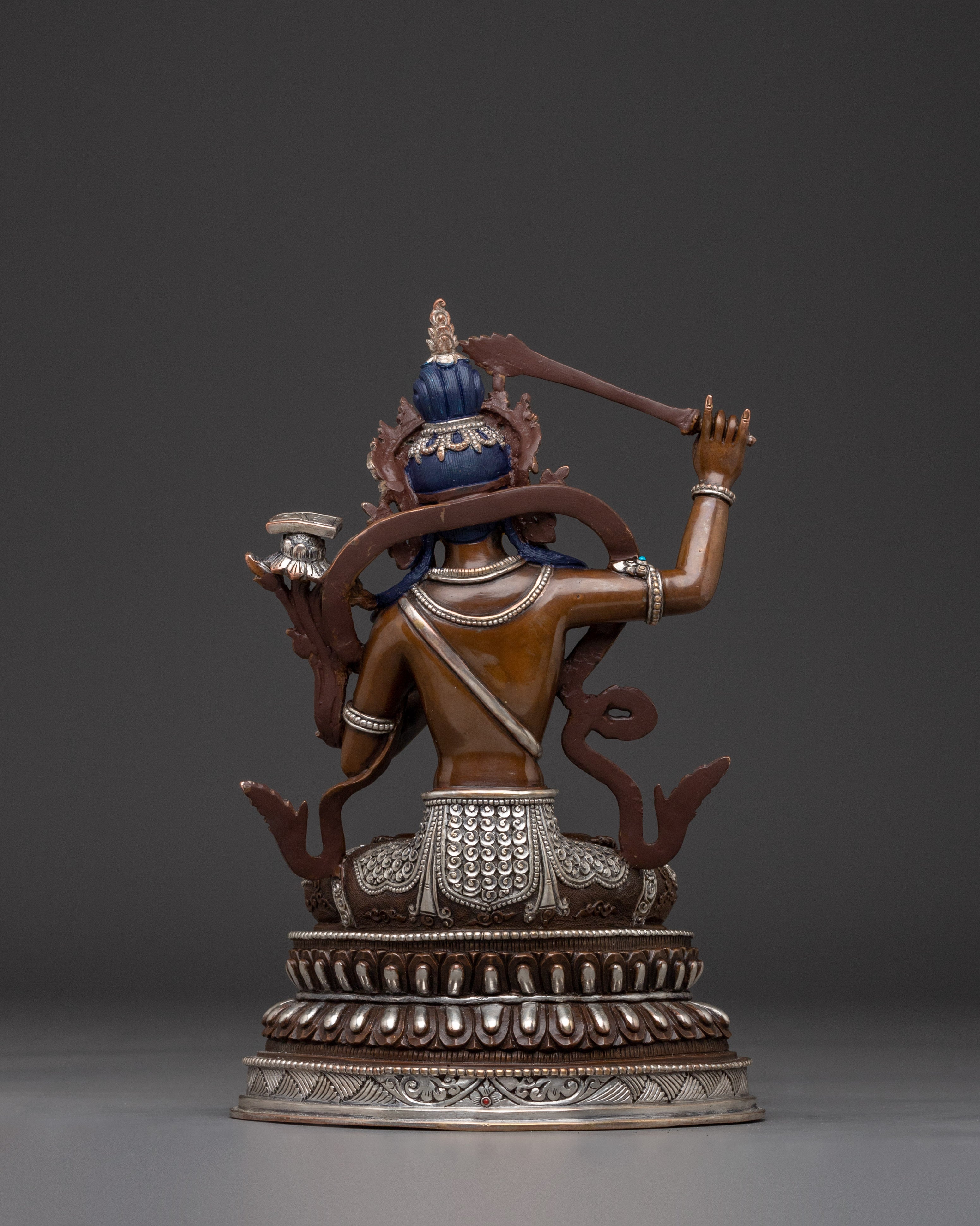 Handcrafted Manjushri Silver Plated Statue | Tibetan Deity of Wisdom and Insight